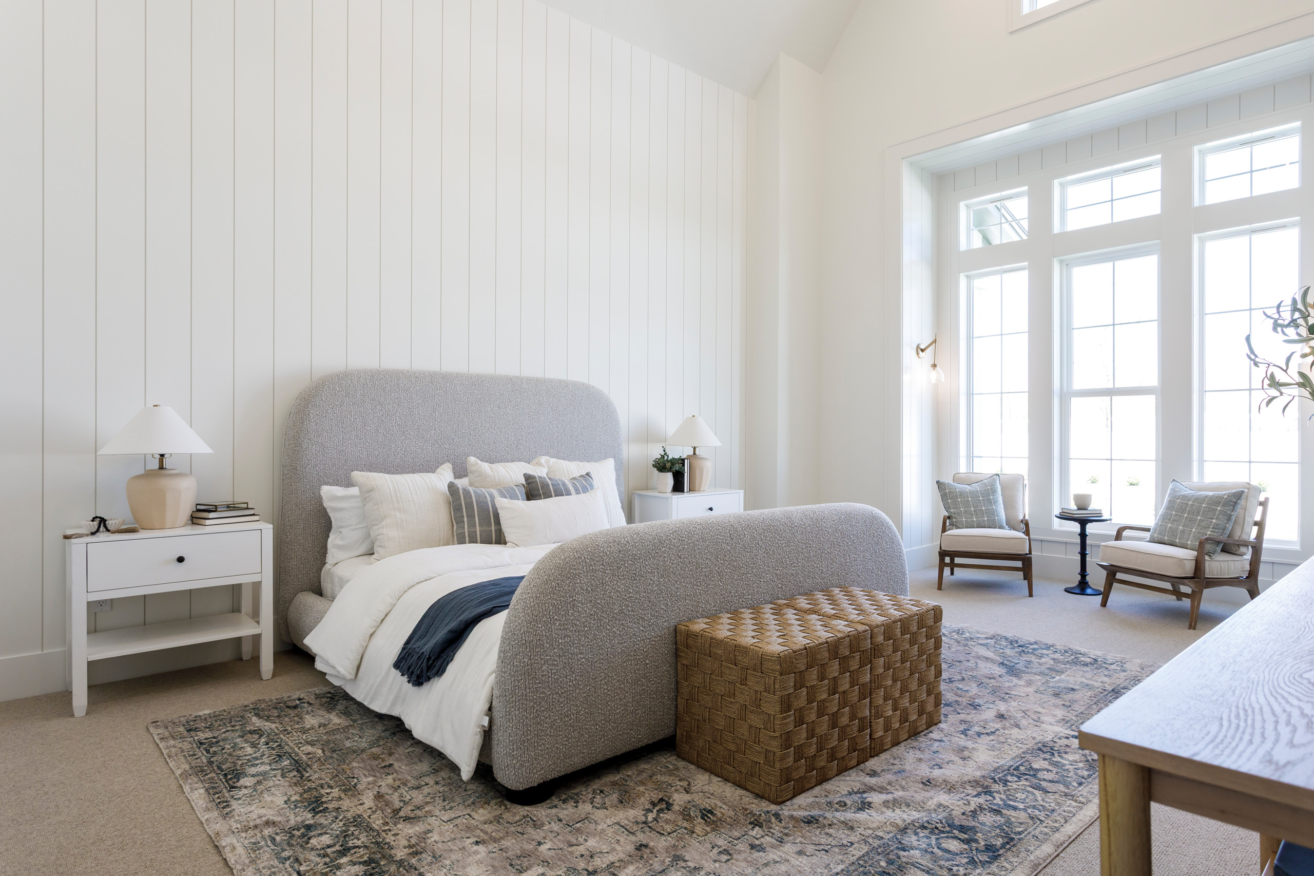Transitional interior design bedroom featured in Home tour