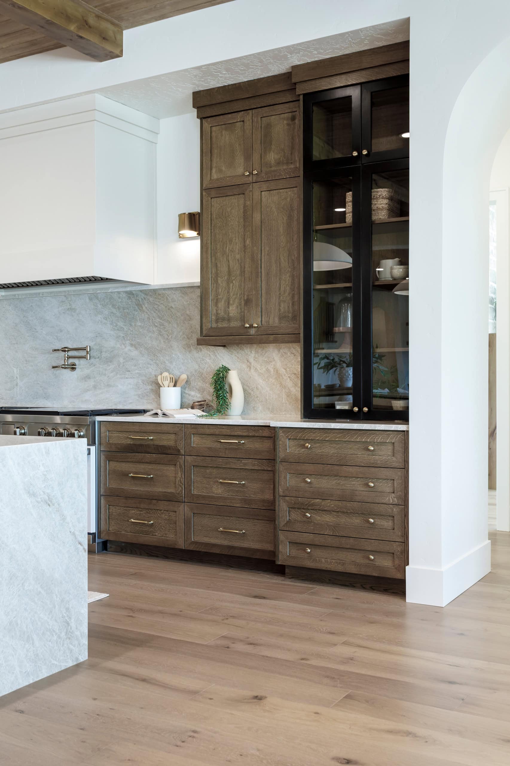 Transitional interior design kitchen featured in Home tour