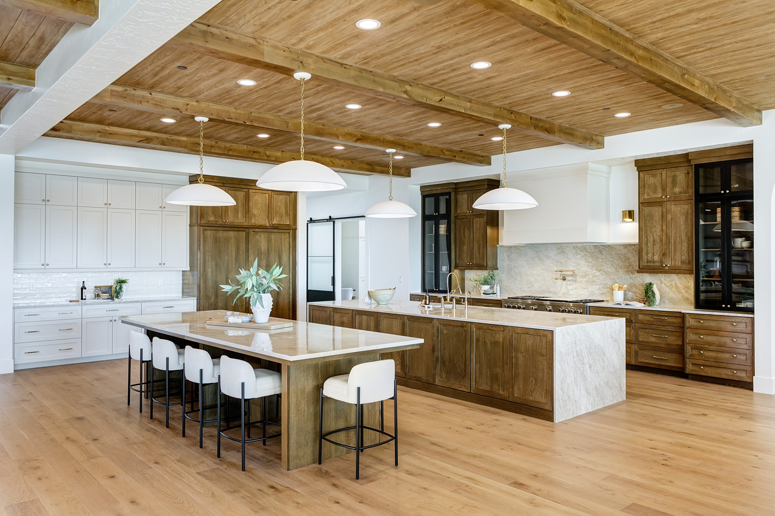 Transitional interior design kitchen featured in Home tour