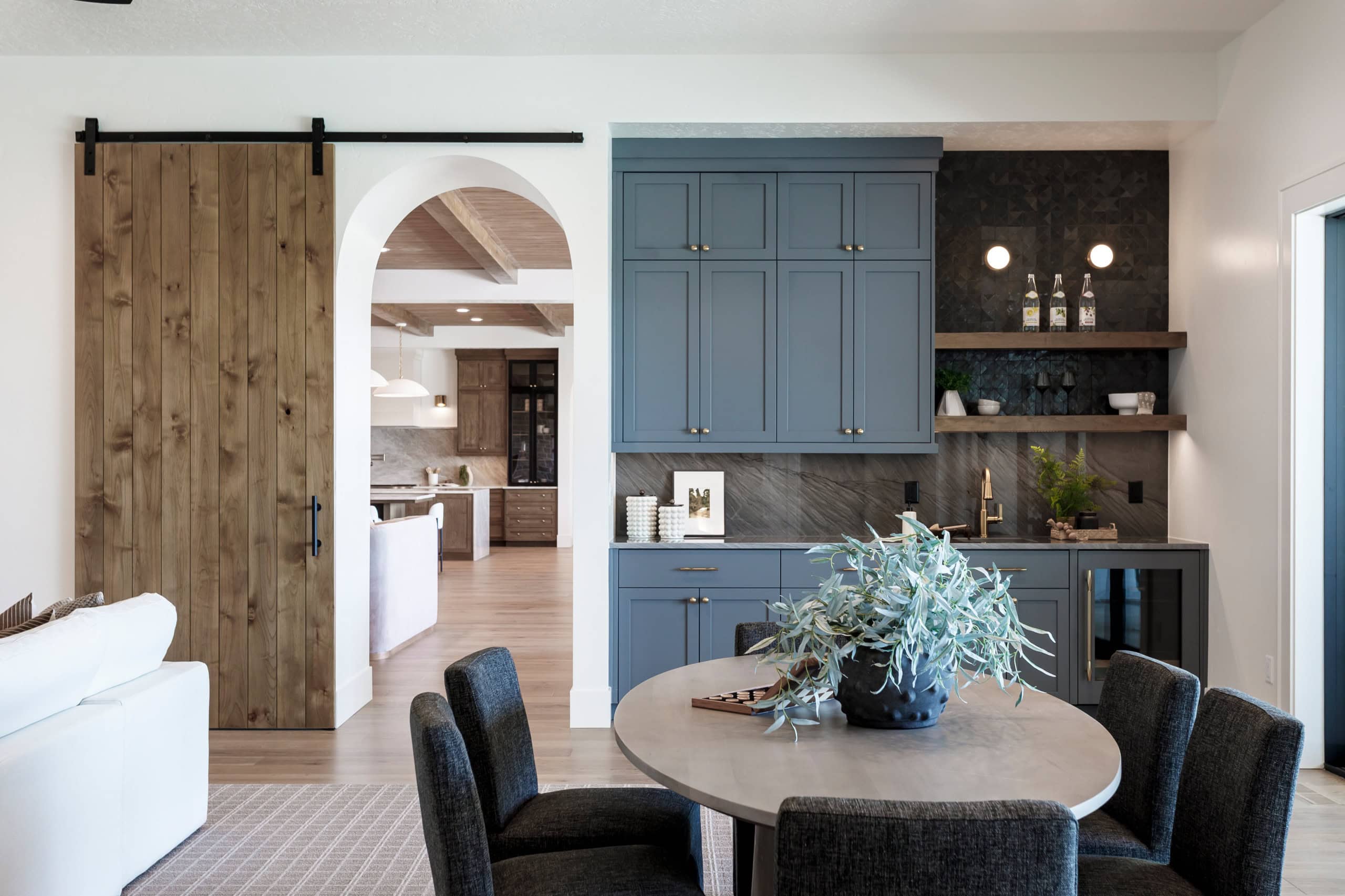 Transitional interior design kitchen featured in Home tour