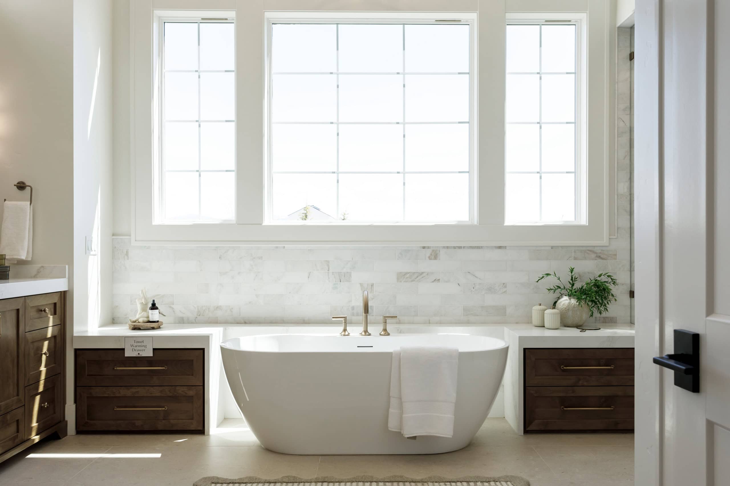 Transitional interior design bathroom featured in Home tour