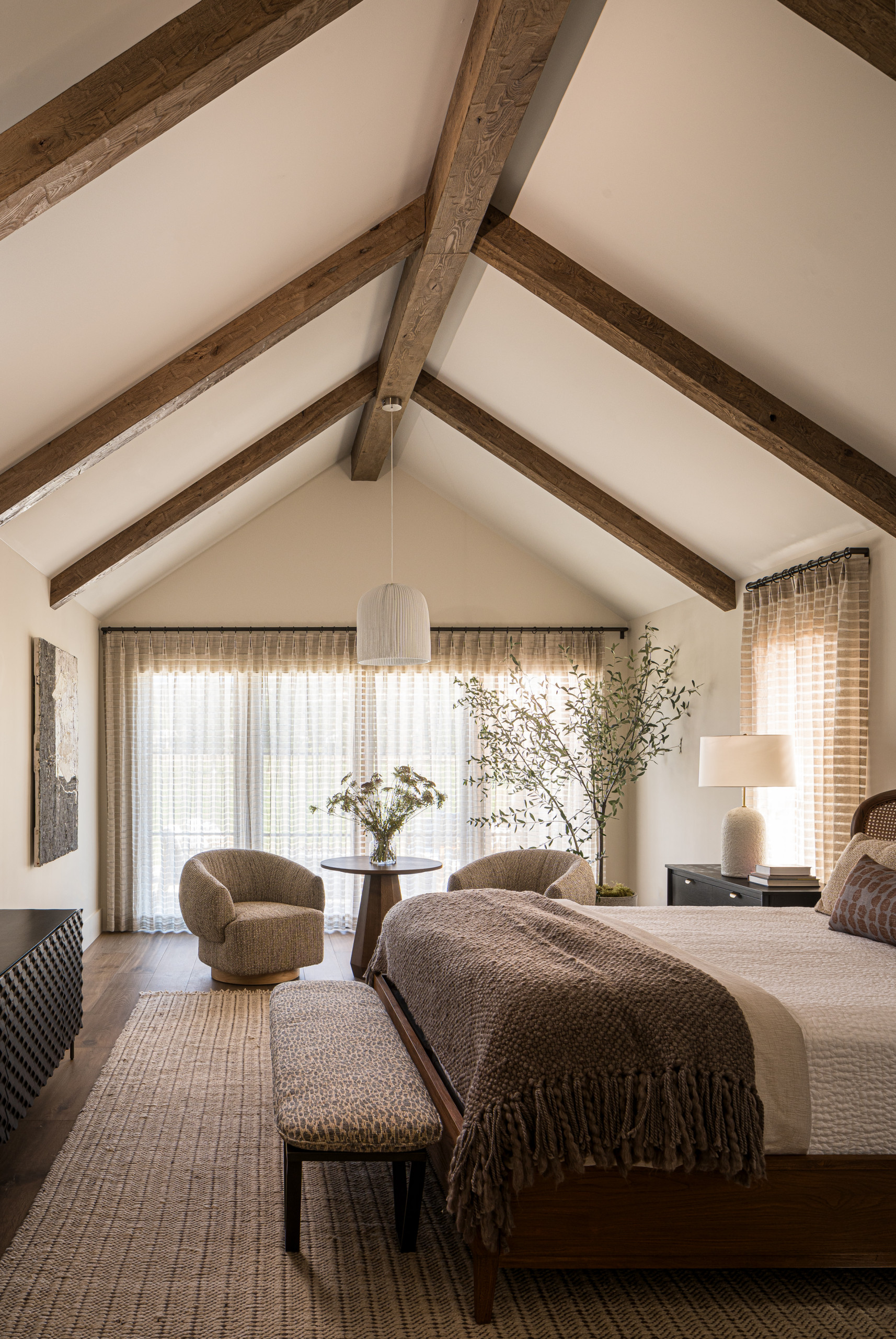 Bedroom in modern transitional decor style featured in Wine Country Luxury home tour