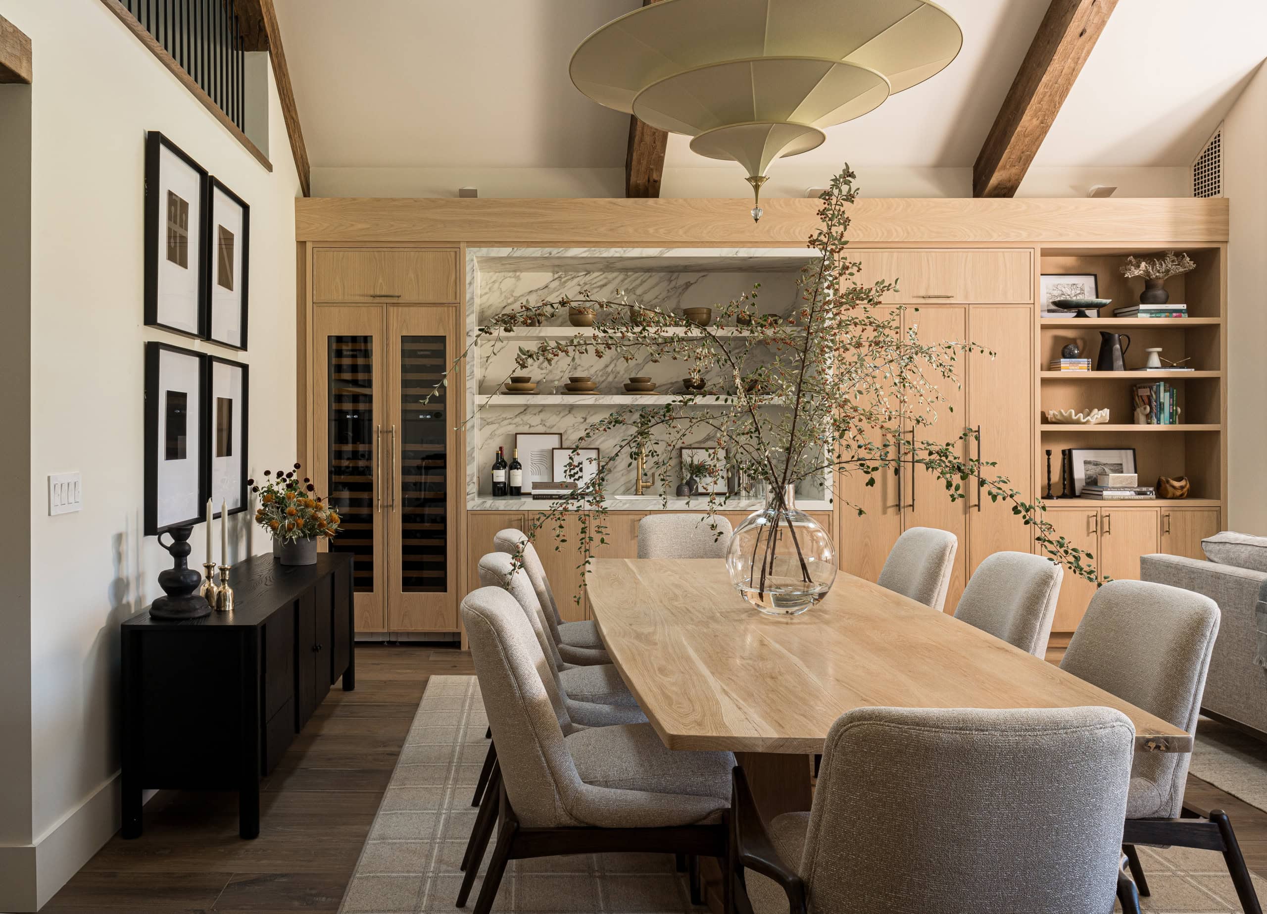 Open concept dining room in modern transitional decor style featured in Wine Country Luxury home tour