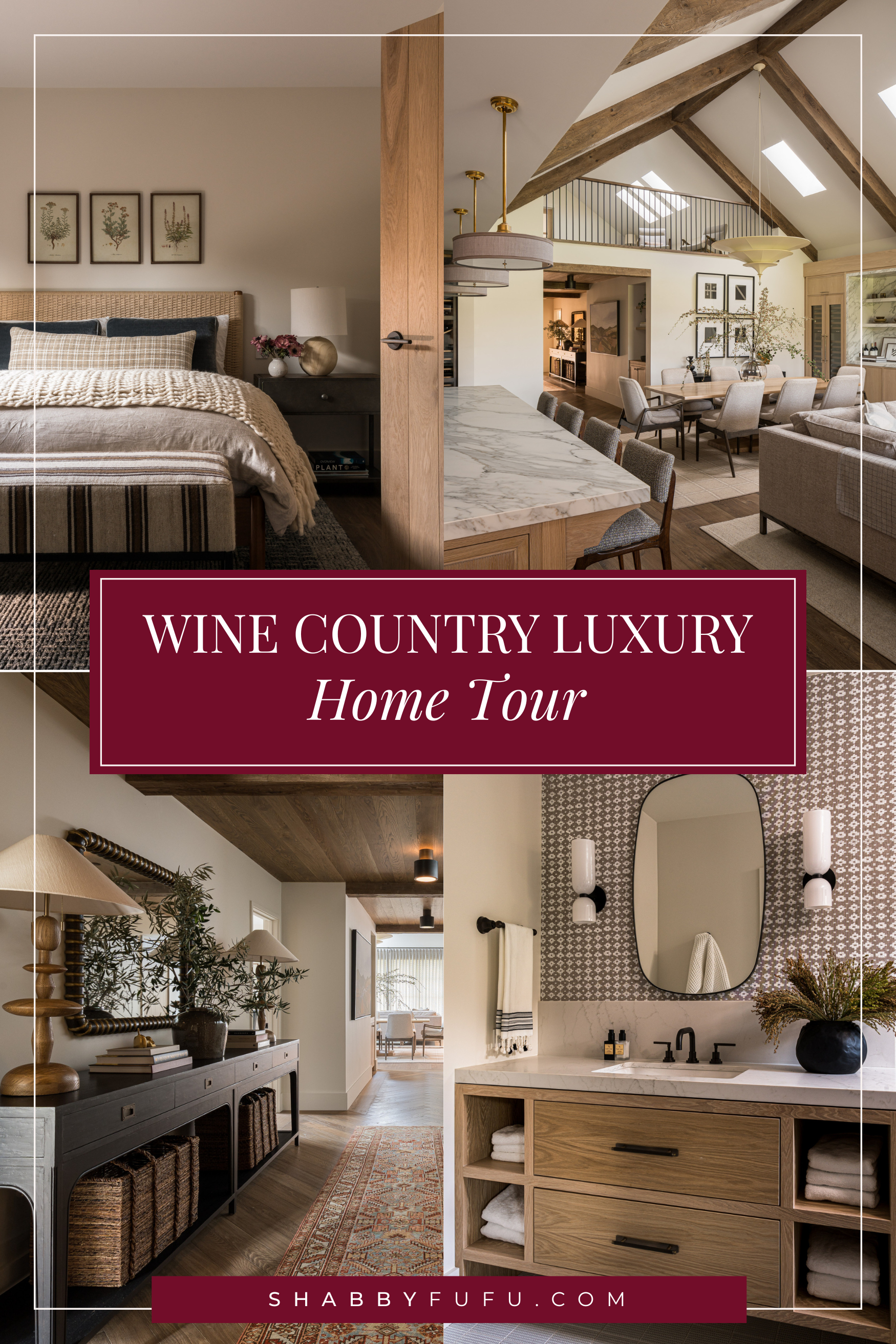 Collage showing modern transitional rooms featured in Wine Country Luxury home tour