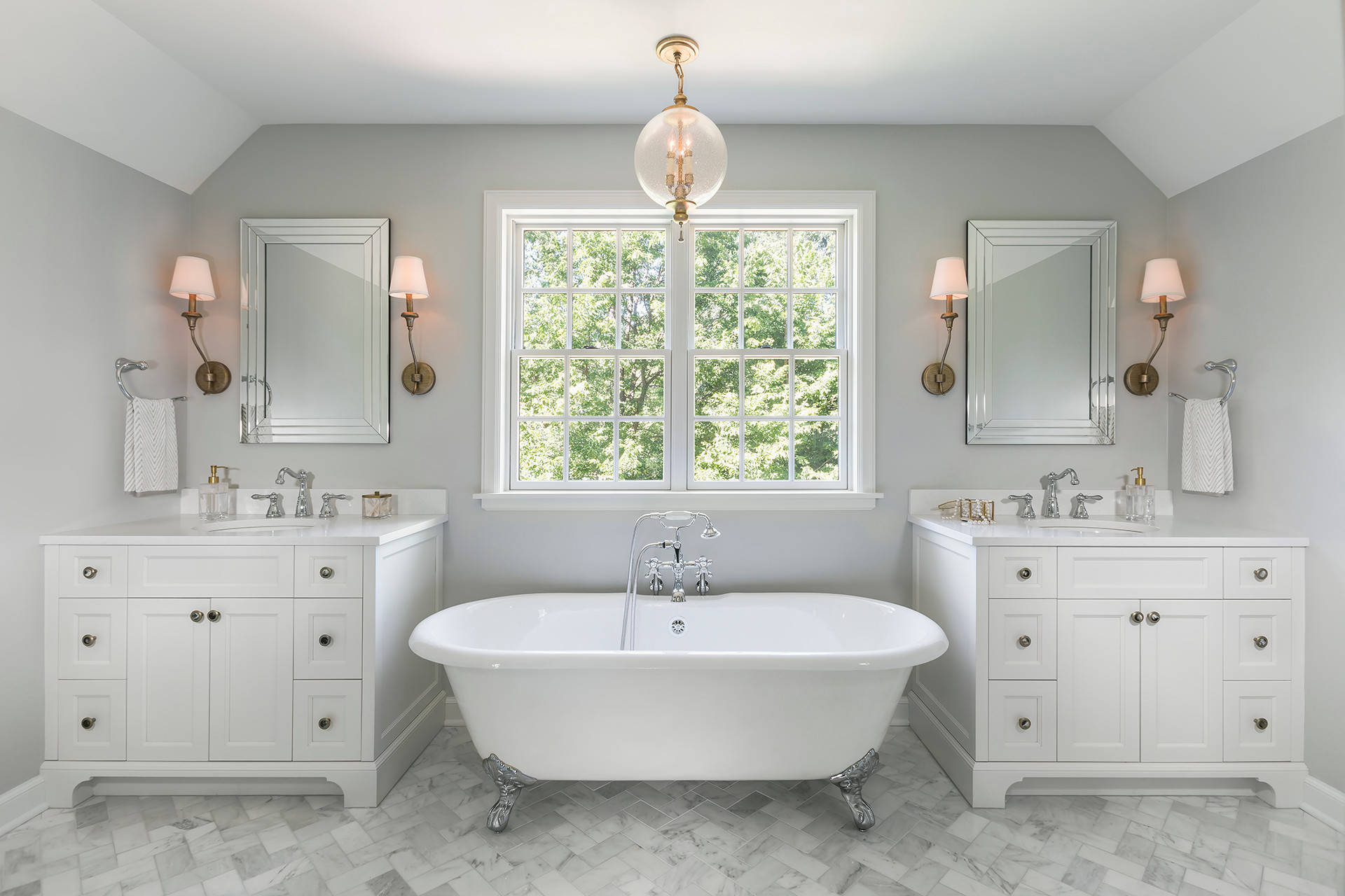 Organic modern cottage bathroom featured in home tour