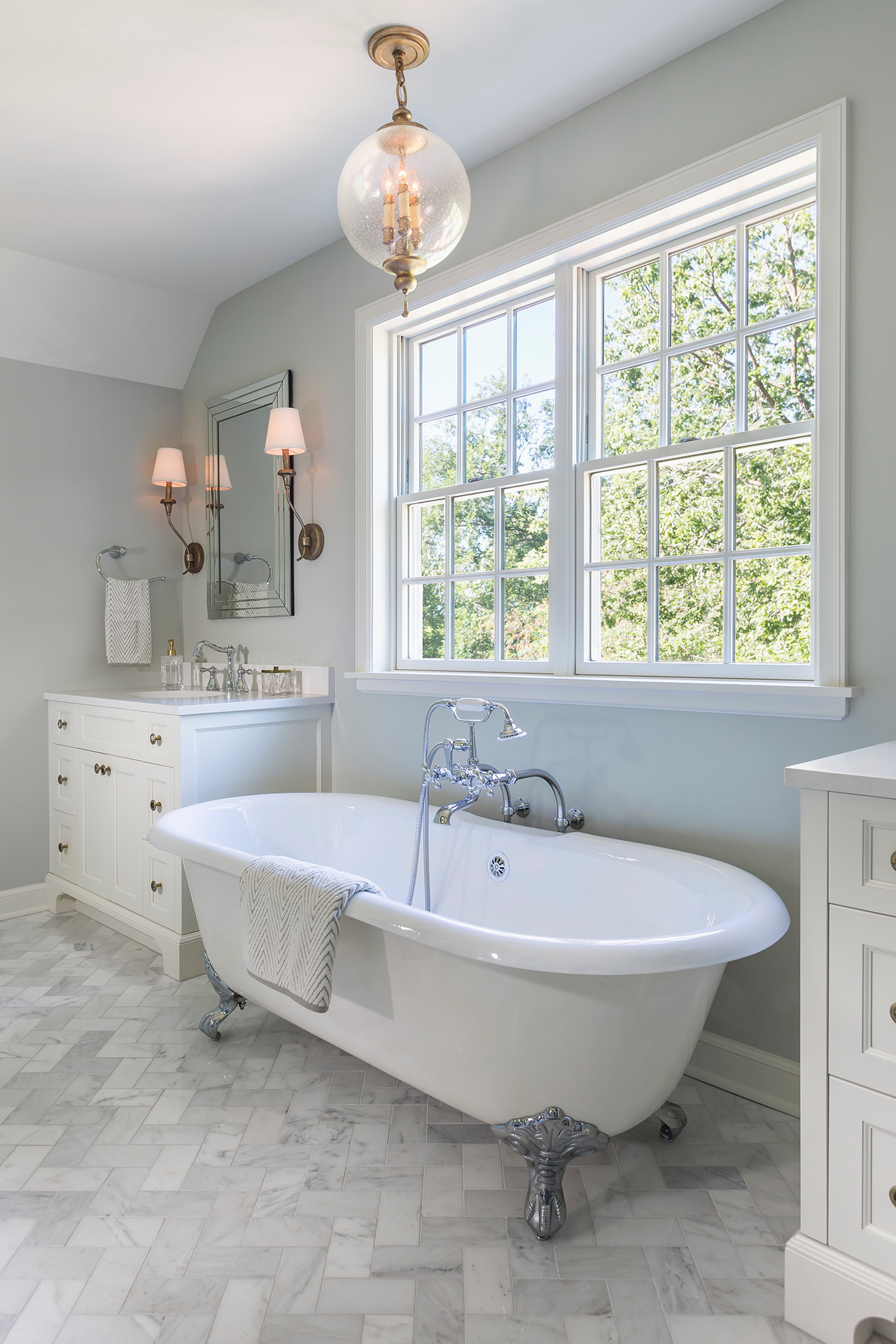 Organic modern cottage bathroom featured in home tour