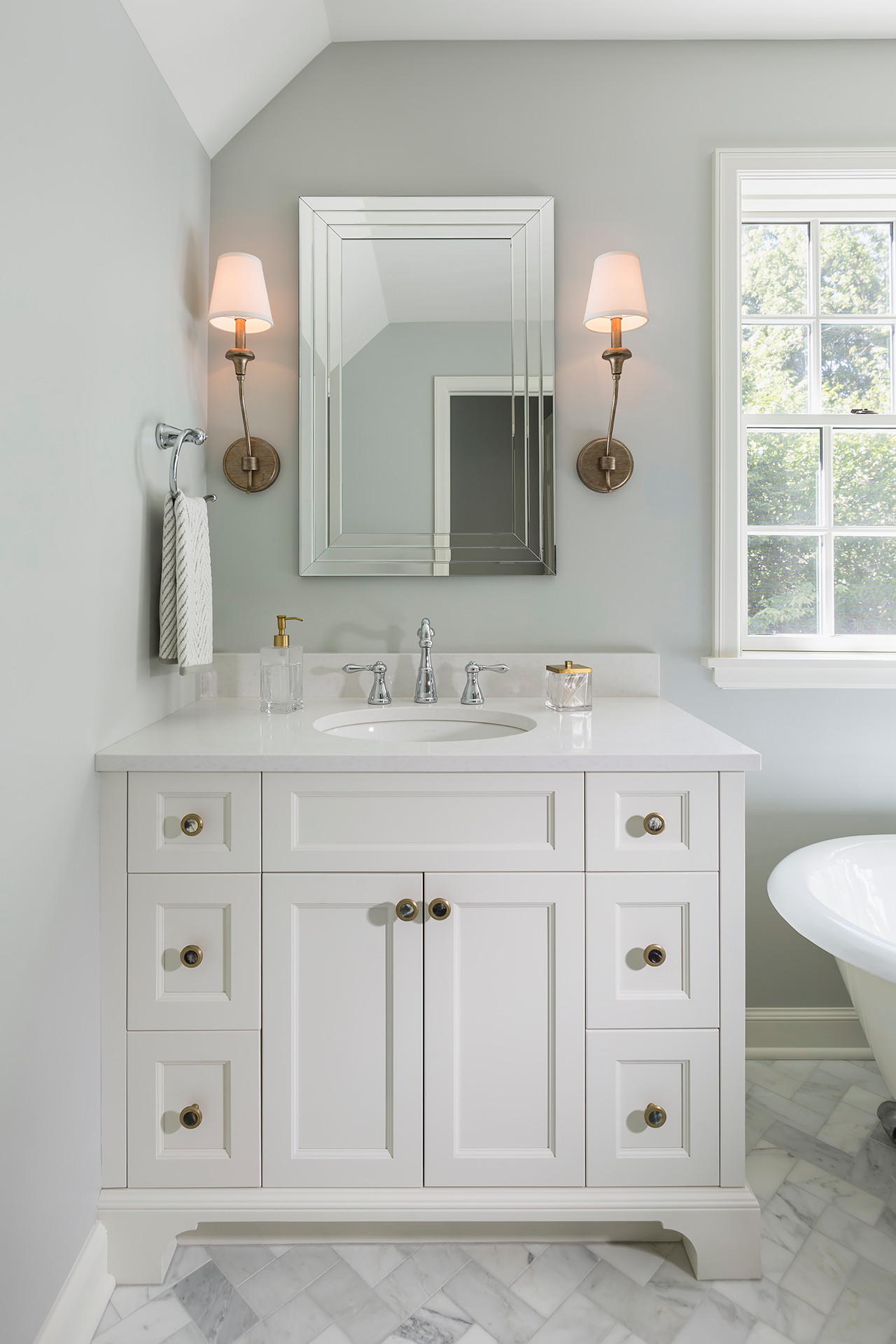 Organic modern cottage bathroom featured in home tour