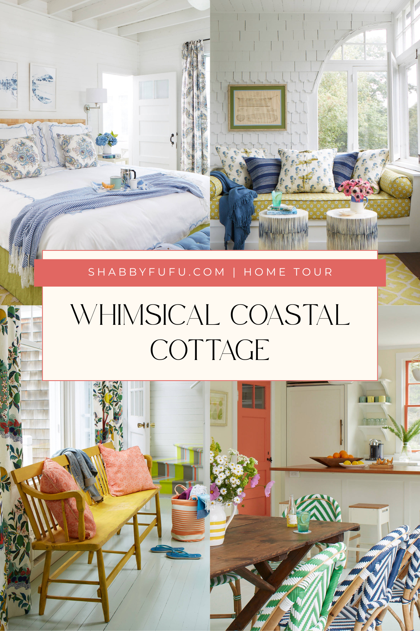 Pinterest collage featuring whimsical cottage style home tour