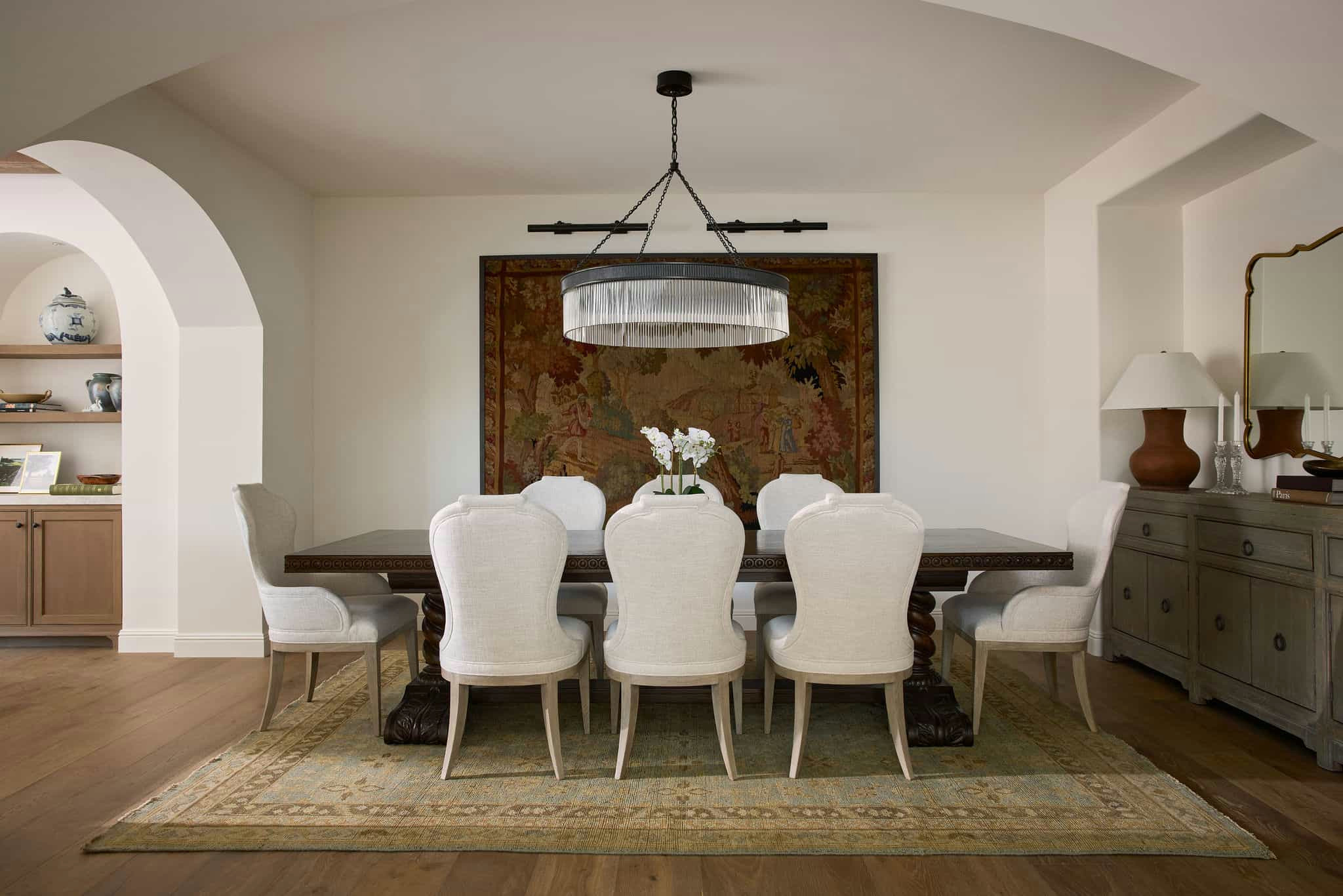 Modern Mediterranean lakeside home tour dining room