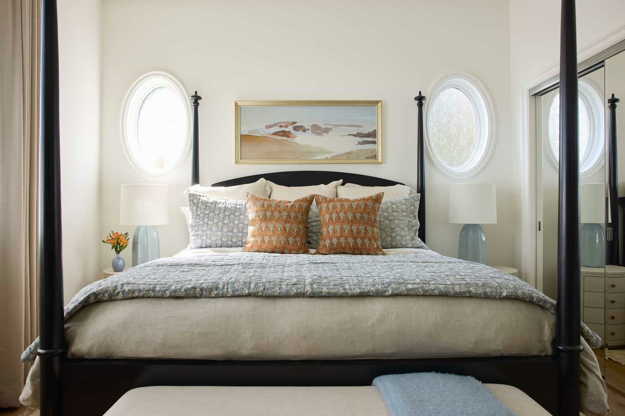 Modern Mediterranean lakeside home tour bedroom