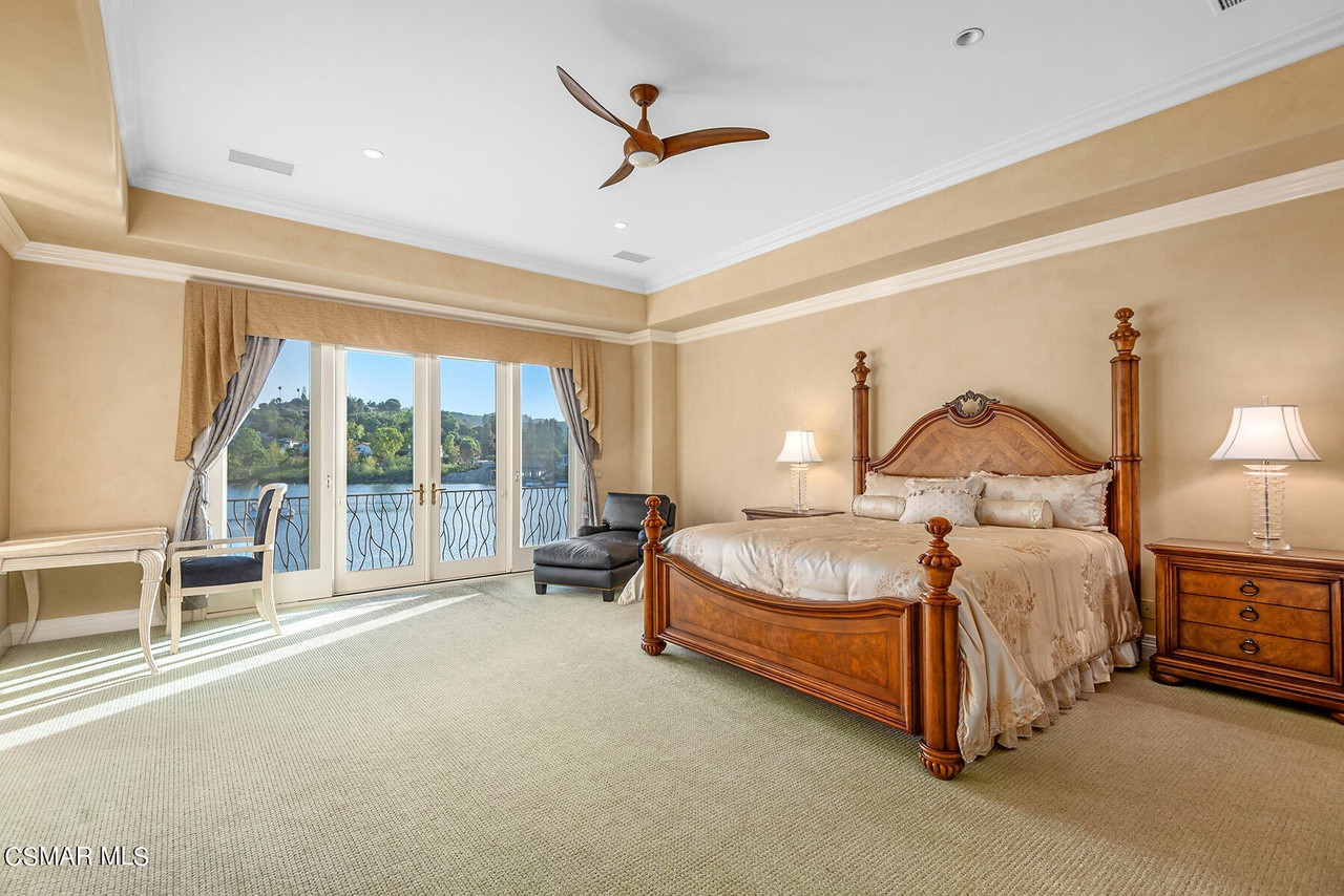 Modern Mediterranean lakeside home tour bedroom before
