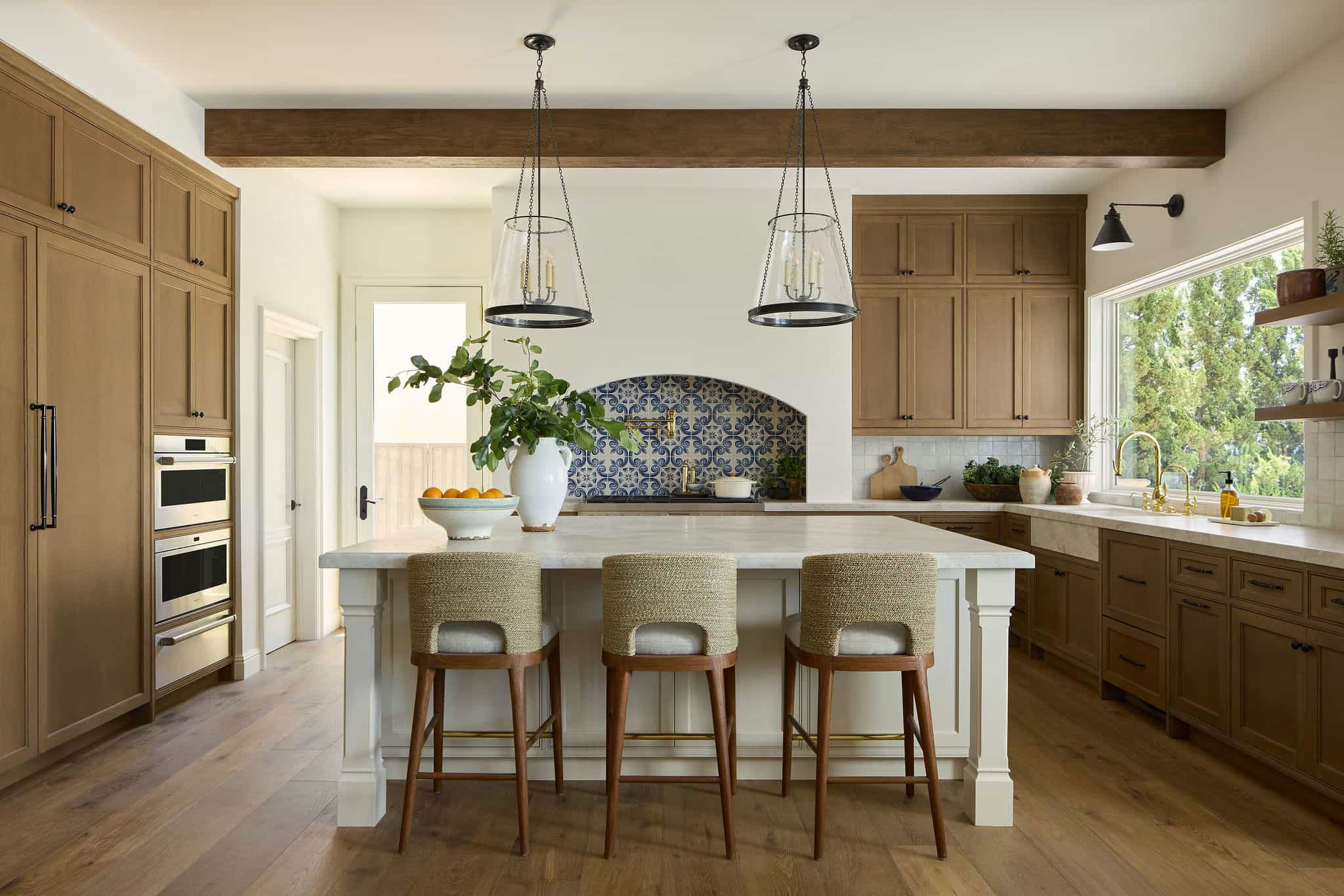 Modern Mediterranean lakeside home tour kitchen