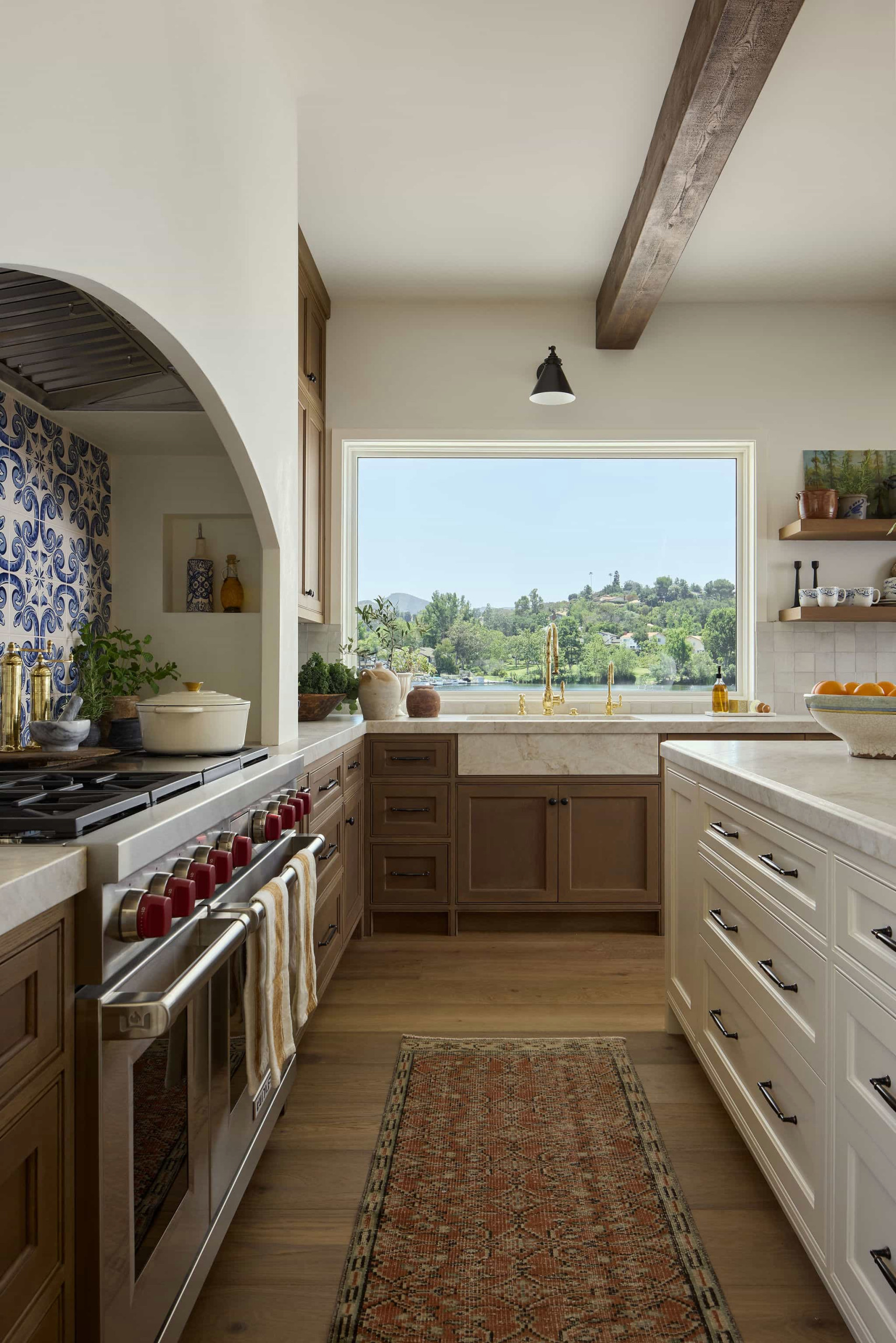 Modern Mediterranean lakeside home tour kitchen