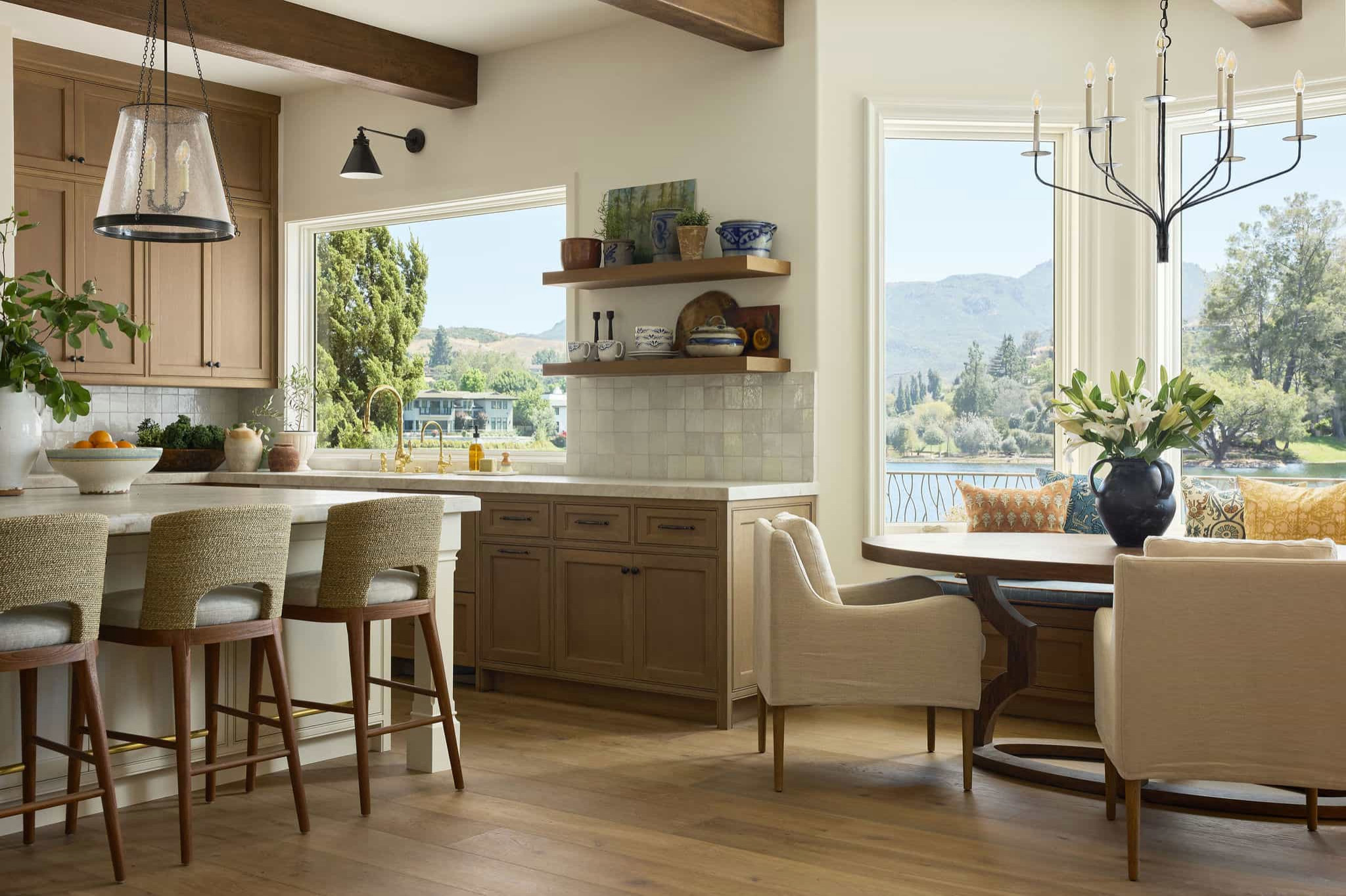 Modern Mediterranean lakeside home tour kitchen dining room
