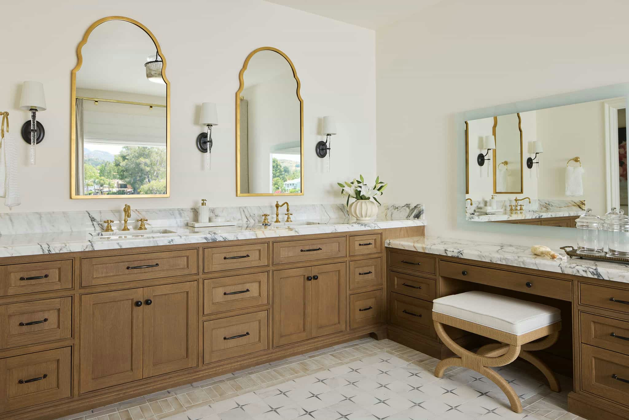 Modern Mediterranean lakeside home tour bathroom
