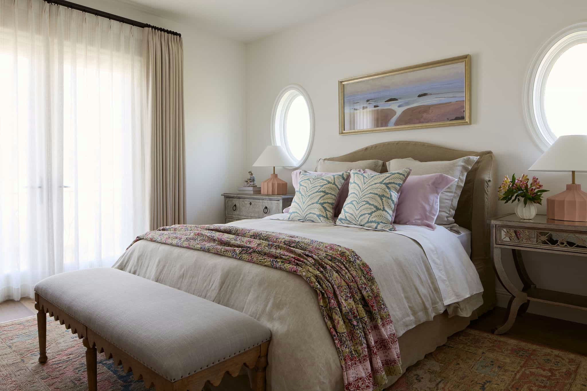 Modern Mediterranean lakeside home tour bedroom