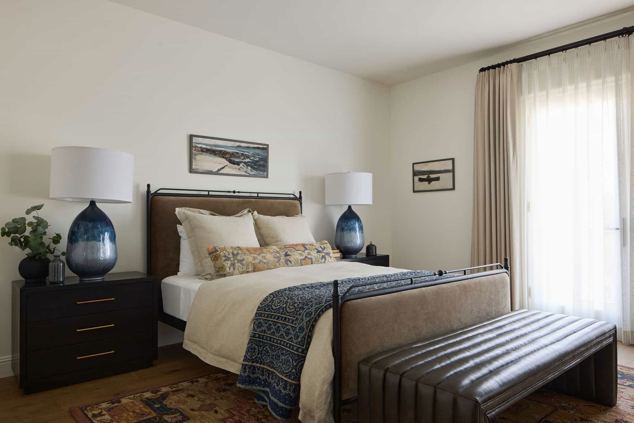 Modern Mediterranean lakeside home tour bedroom