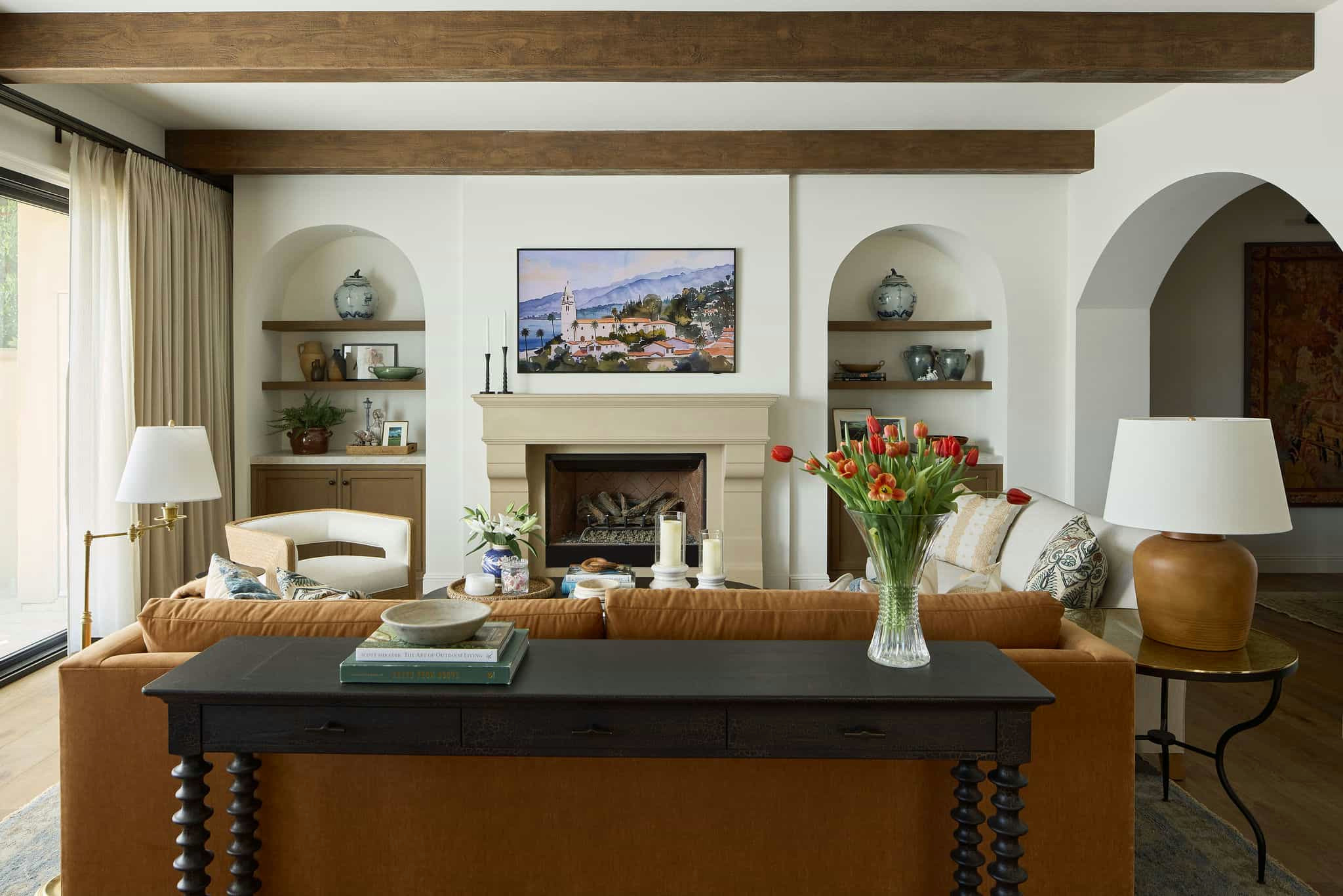 Modern Mediterranean lakeside home tour living room