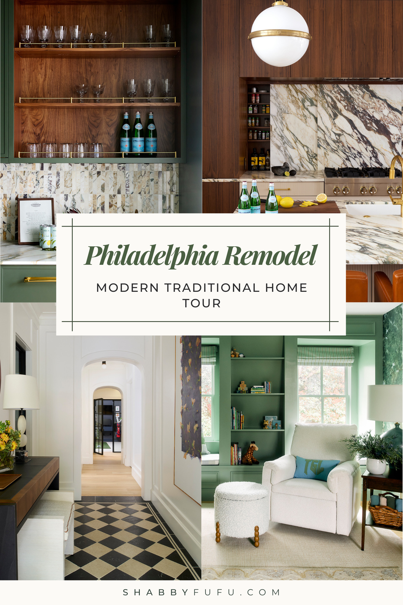 Pinterest collage showcasing images of Philadelphia Remodel: Modern Traditional Home Tour
