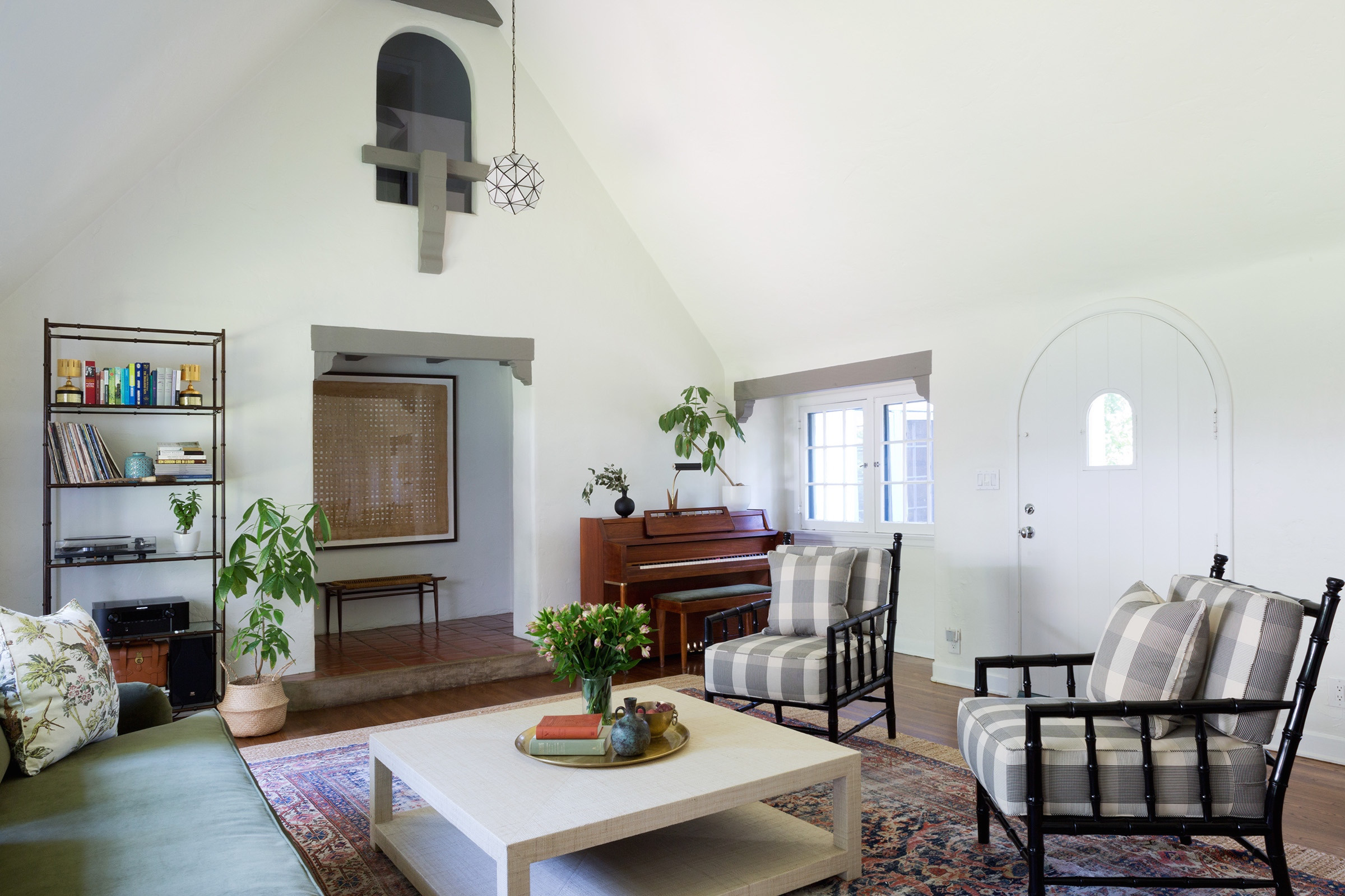 Home tour featuring a california with modern cottage interiors showcasing a living room.