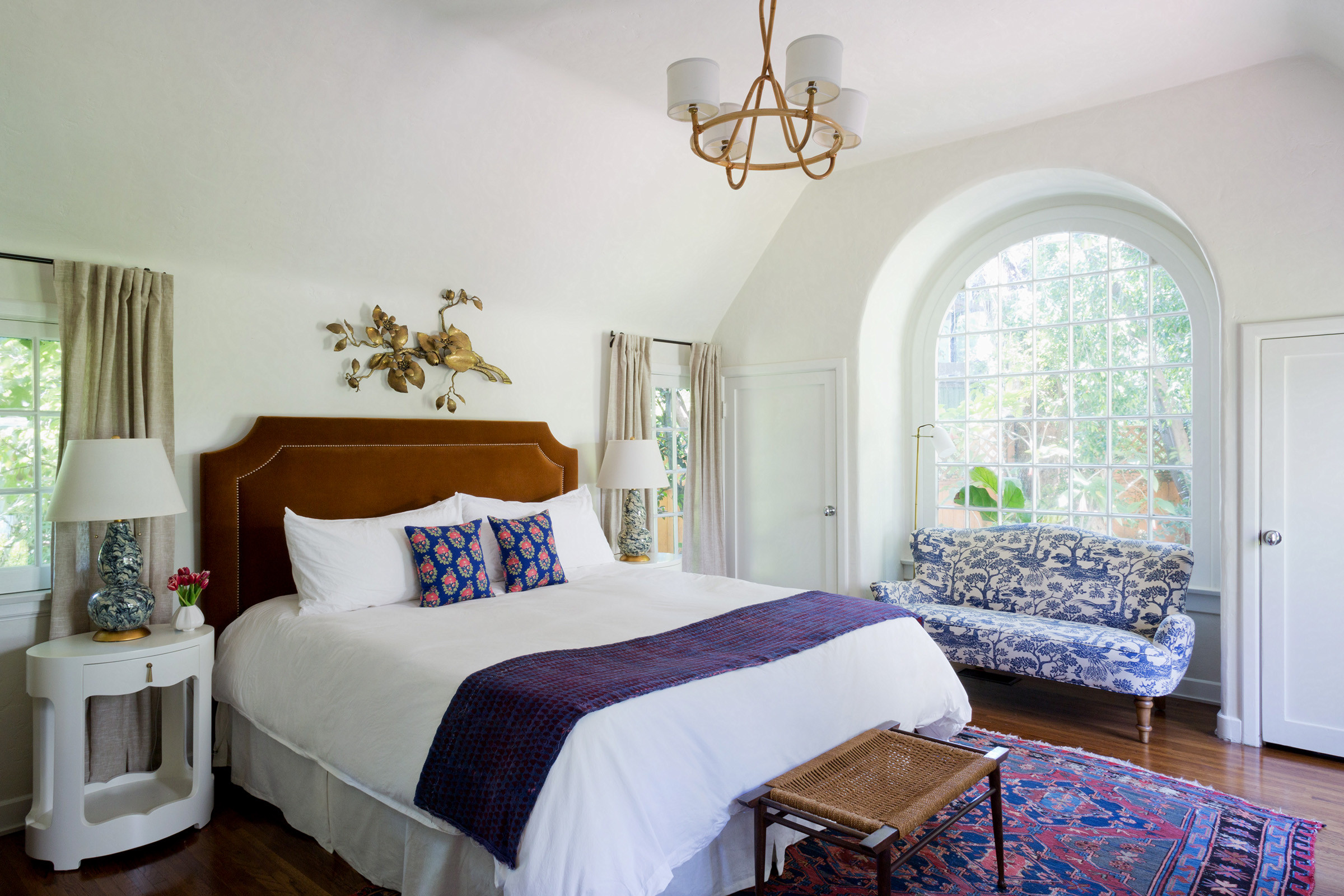 Home tour featuring a california with modern cottage interiors showcasing a bedroom.
