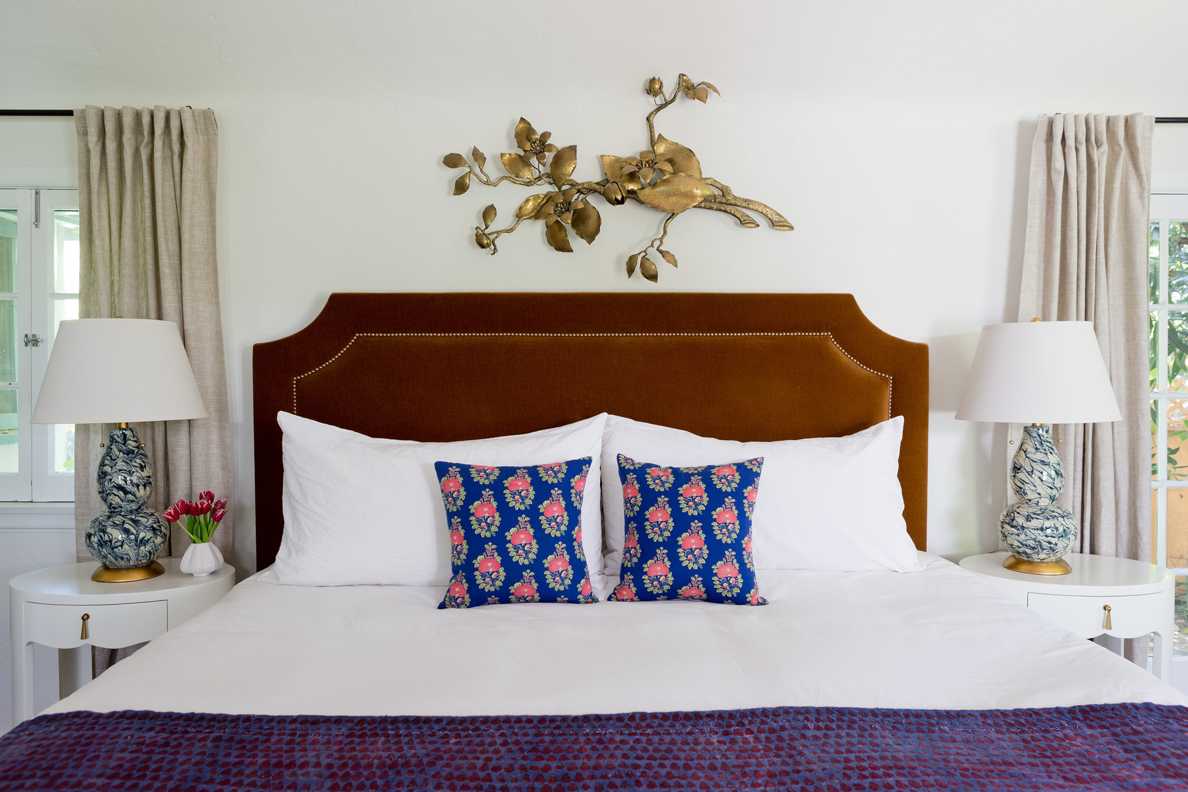 Home tour featuring a california with modern cottage interiors showcasing a bedroom.