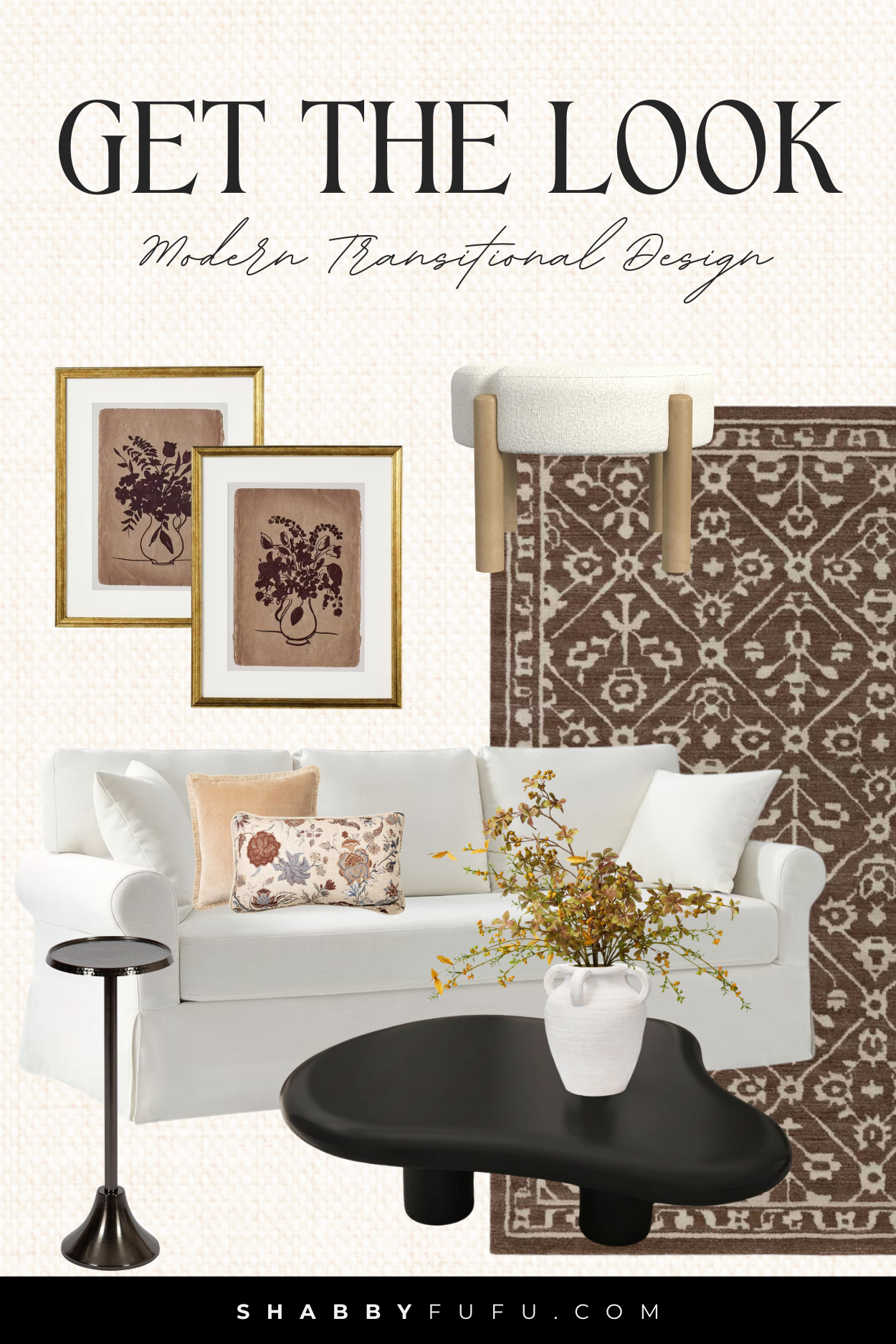 LTK collage with budget friendly decor items inspired by modern transitional design style