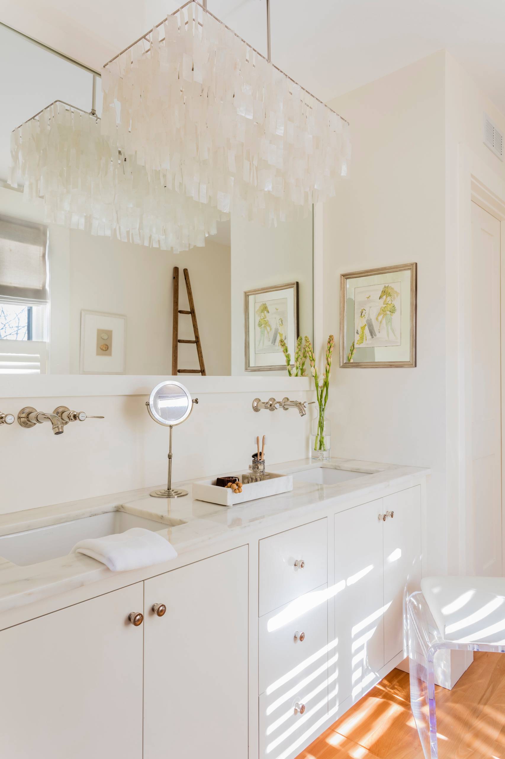 Bathroom with transitional historical renovation in New England featured of Styled and Comfortable Family Home Tour