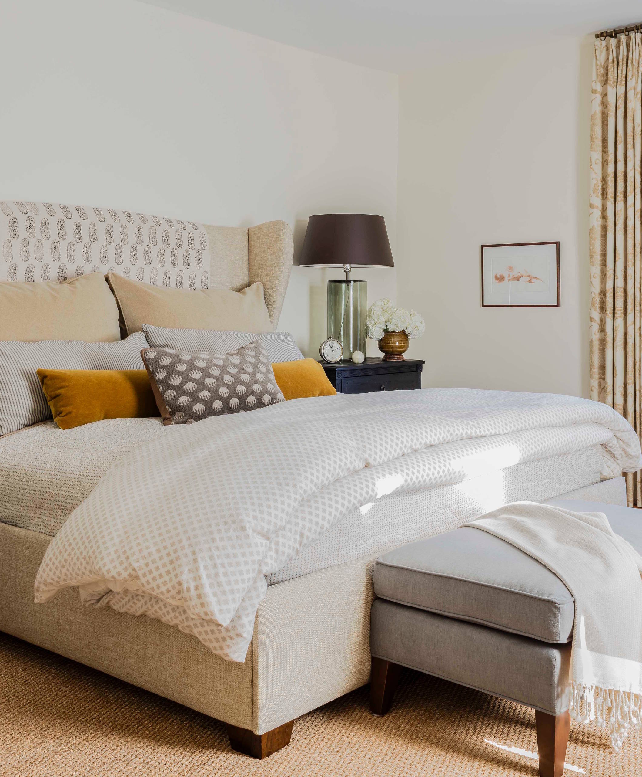 Bedroom with transitional historical renovation in New England featured of Styled and Comfortable Family Home Tour