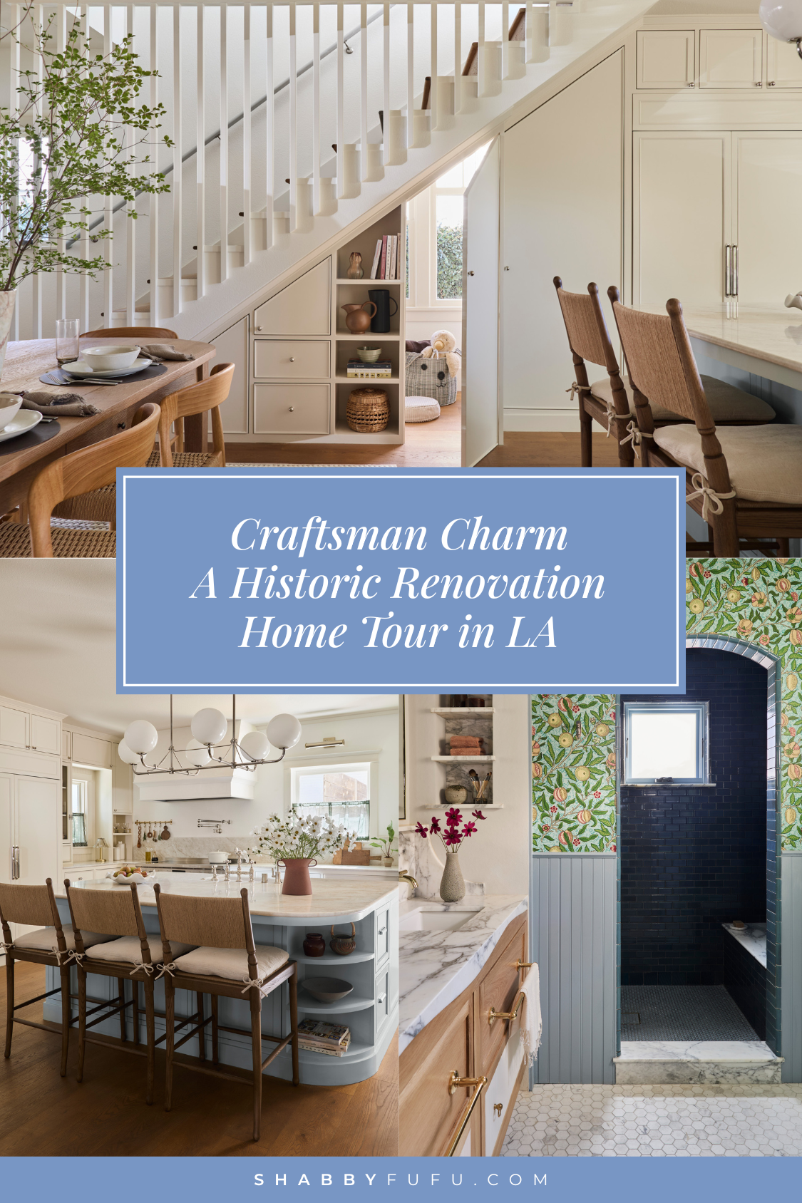 Pinterest collafe showing photos of home tour featuring craftsman historic renovation in LA in modern heritage style