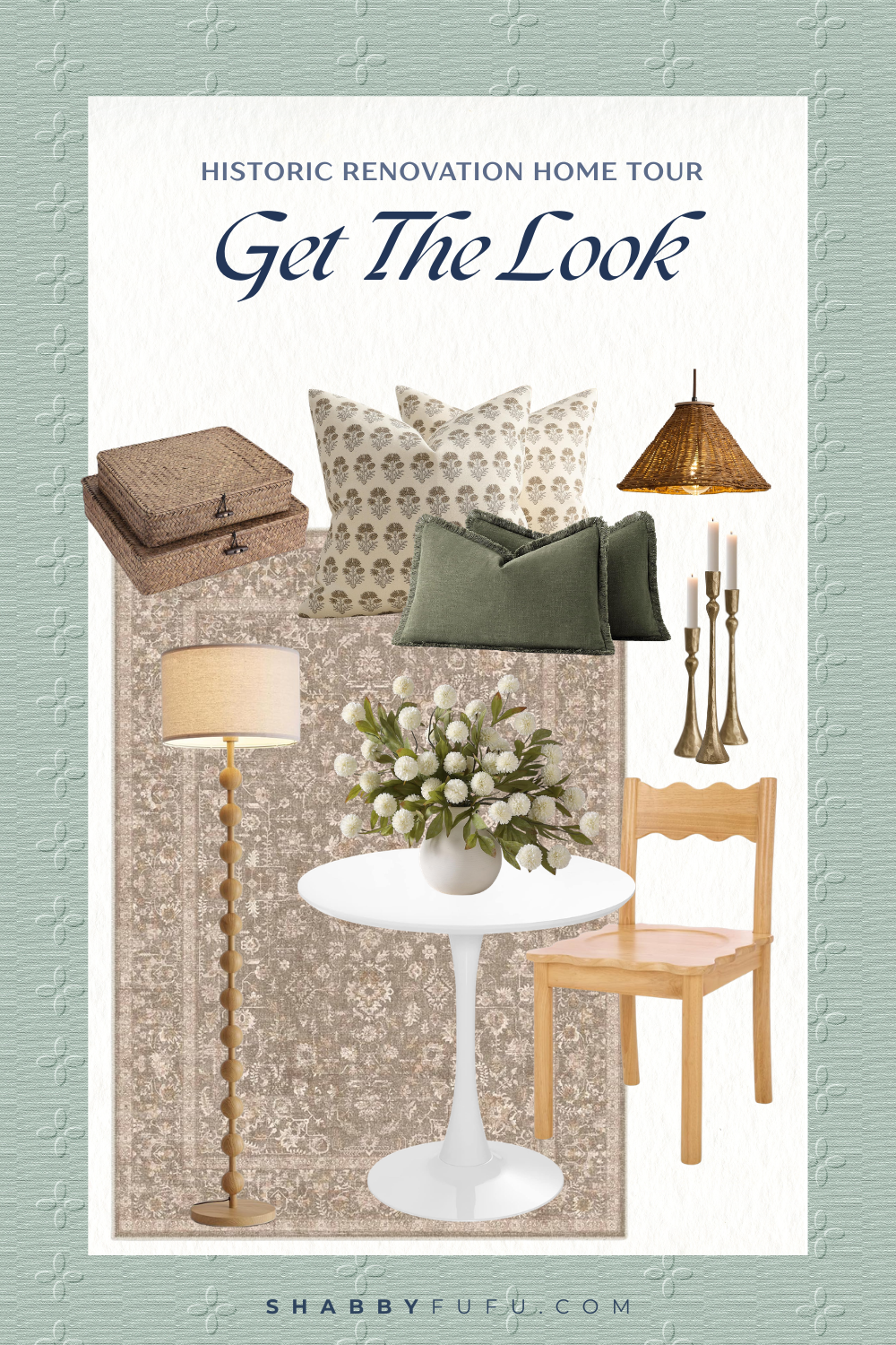 Collage with Amazon products inspired by the Lee Boulevard Home Tour as an example of a Historic Home Renovation with a transitional modern heritage style.