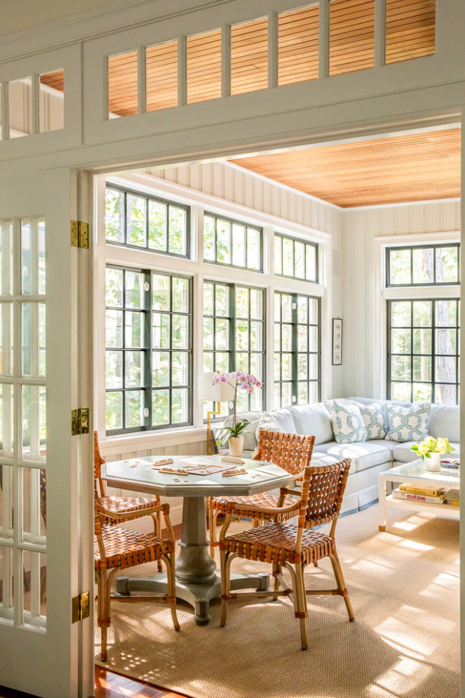 Coastal home tour featuring beach house interiors with a modern take on traditional style fwaturing a suroom