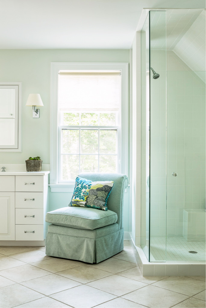 Coastal home tour featuring beach house interiors with a modern take on traditional style fwaturing a bathroom