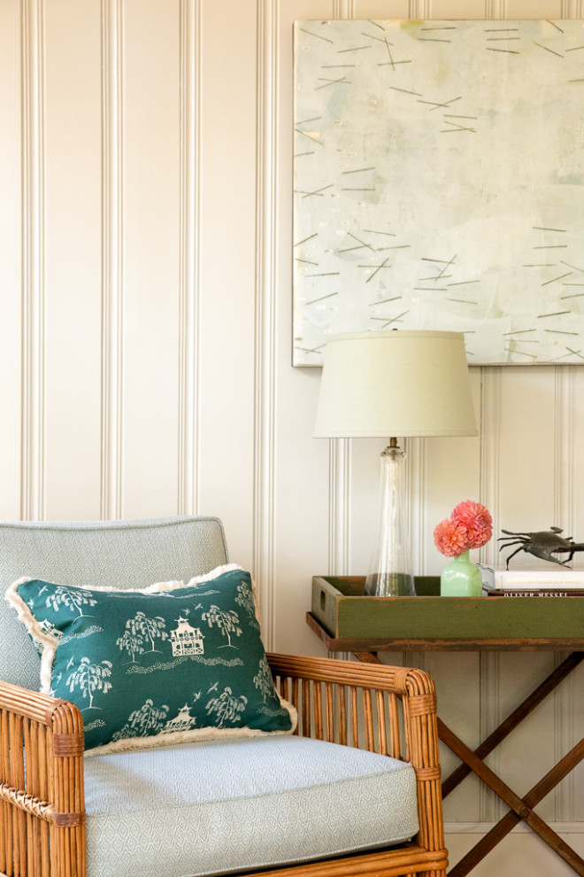 Coastal home tour featuring beach house interiors with a modern take on traditional style fwaturing a suroom