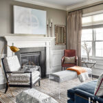 Family home tour featuring a living room with a glam, contemporary style with cozy home decor