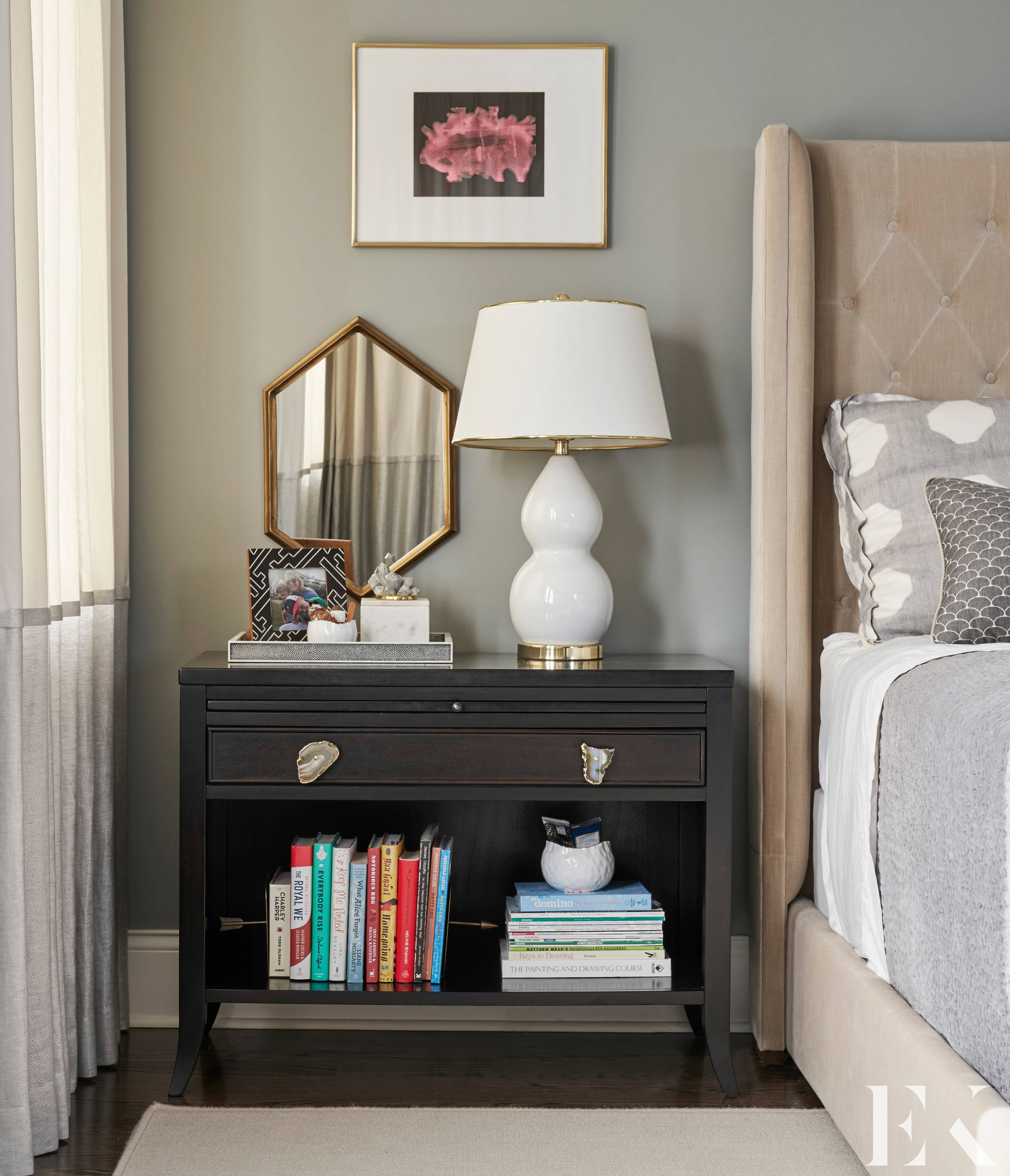 Family home tour featuring a glam contemporary main bedroom with mix of neutral color palettes with cozy home decor