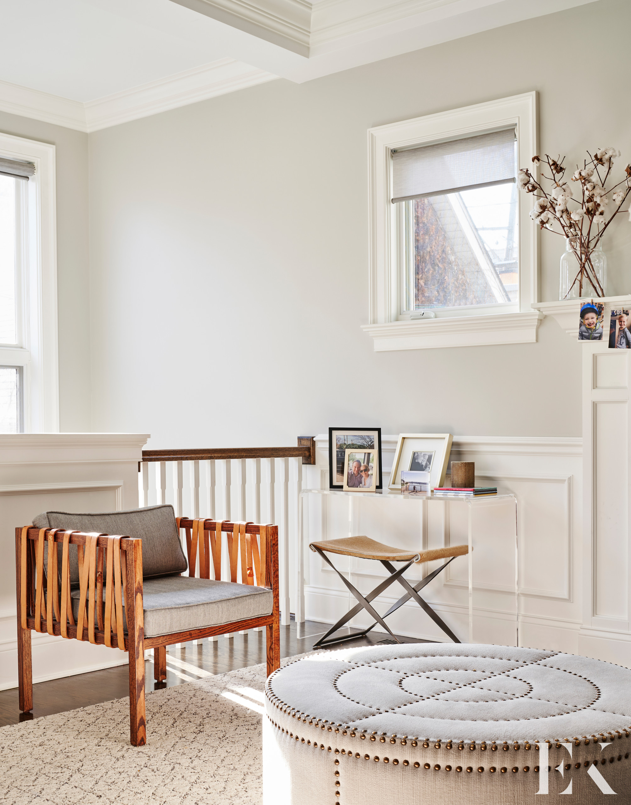 Family home tour featuring a living room with a cozy home decor style with contemporary accents
