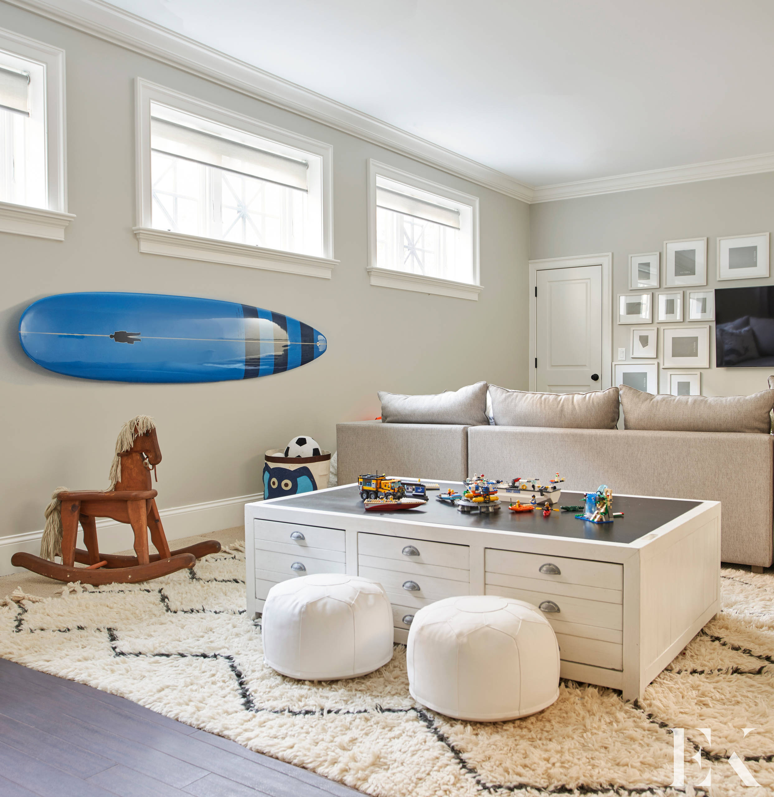 Family home tour featuring a family room with contemporary style with cozy home decor