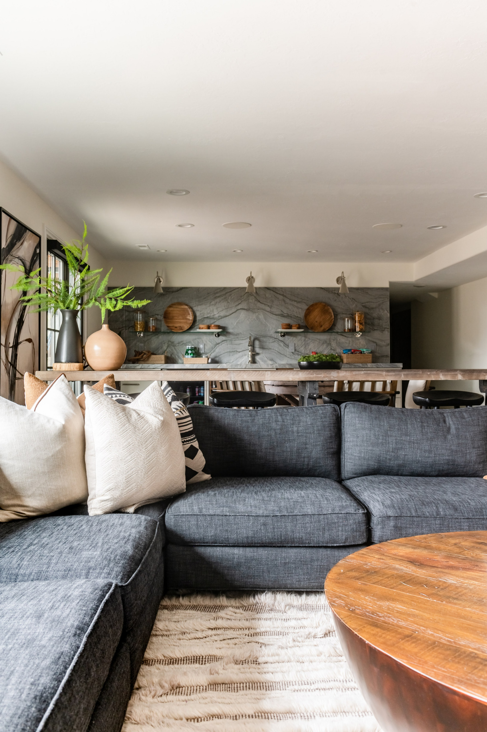 Home tour featuring draper refresh house family room in transitional home design