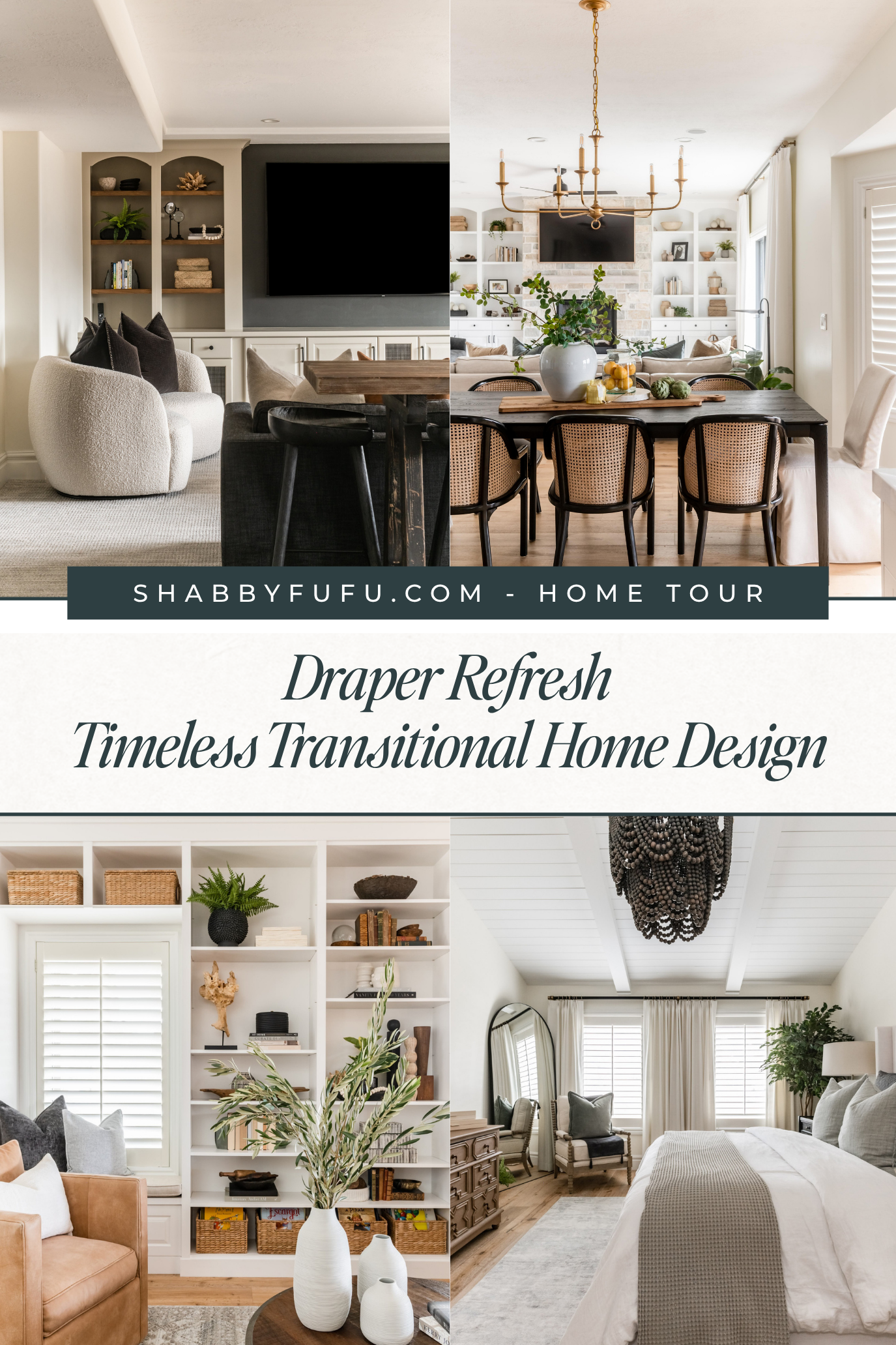 Pinterest Pin collage featuring home tour titled "Draper Refresh"