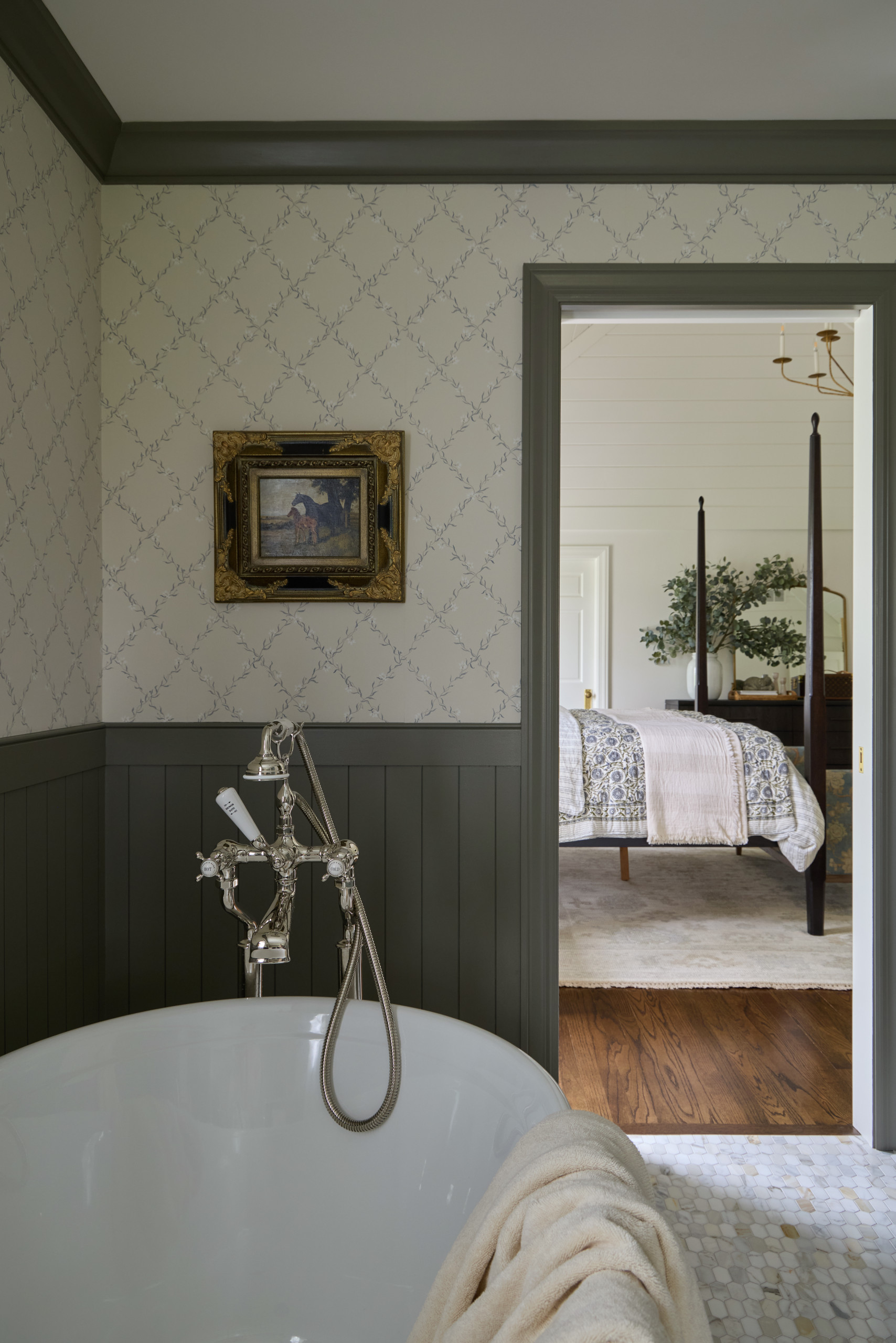 Modern farmhouse style home tour featuring a stylish bathroom
