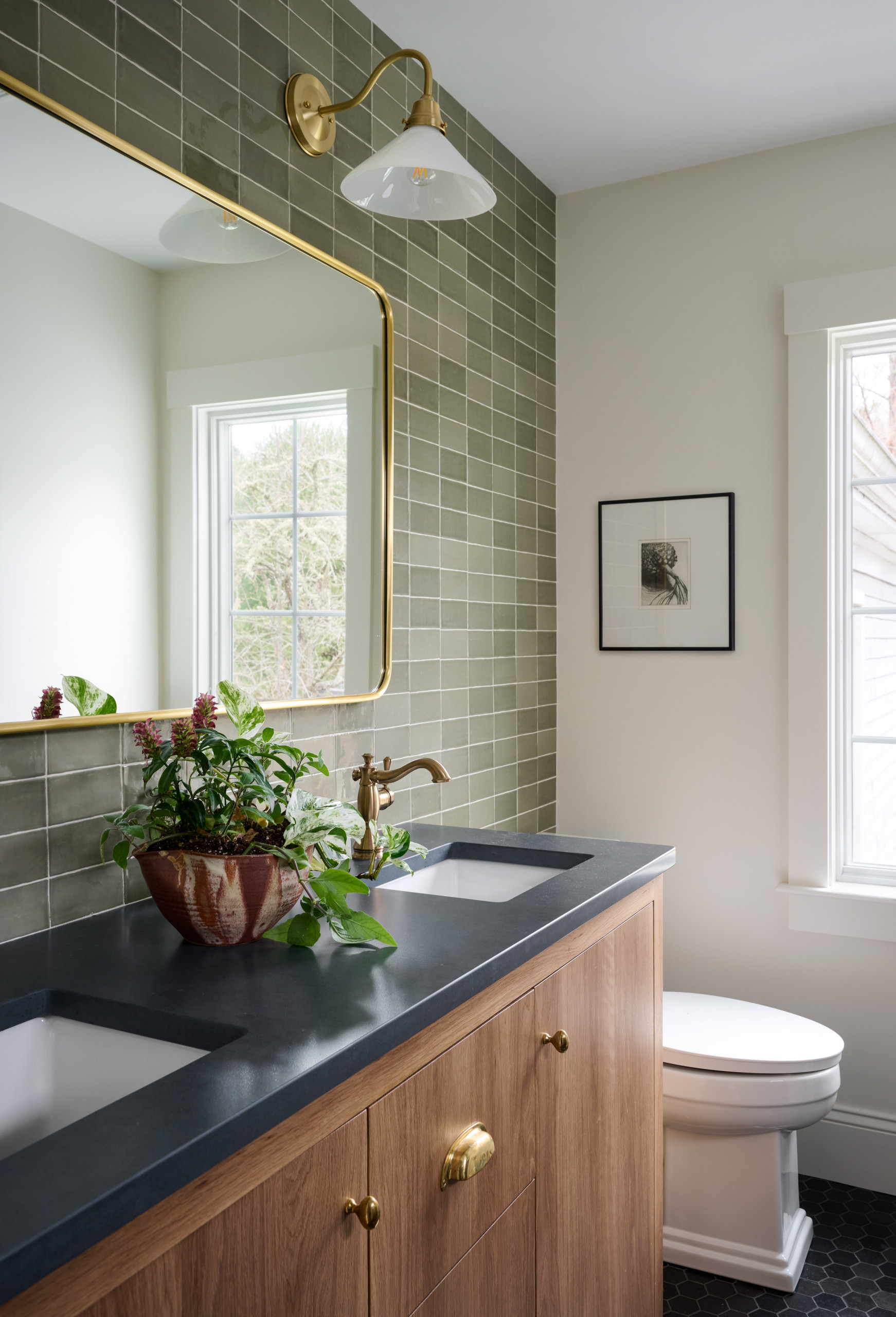 Bathroom from Seaside Colonial home tour designed by Beige and Bleu Design Studio in modern transitional heritage style.