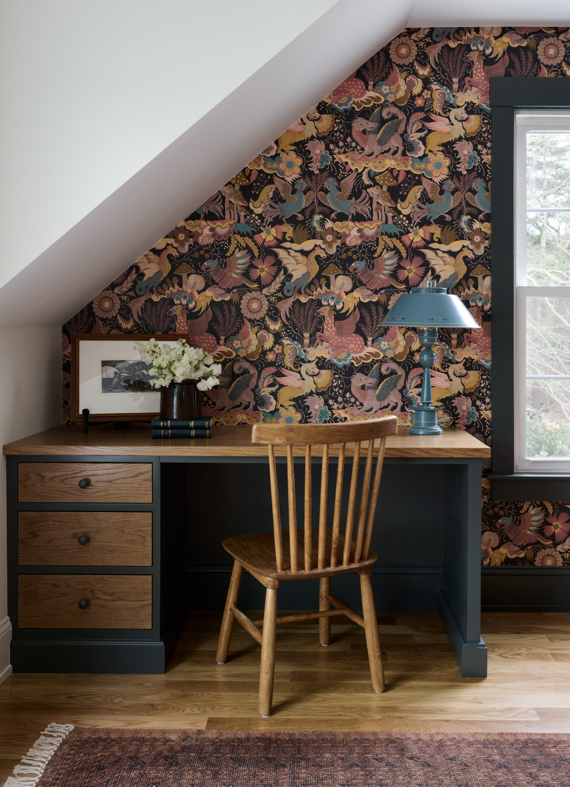 Home office image from Seaside Colonial home tour designed by Beige and Bleu Design Studio in modern transitional heritage style.