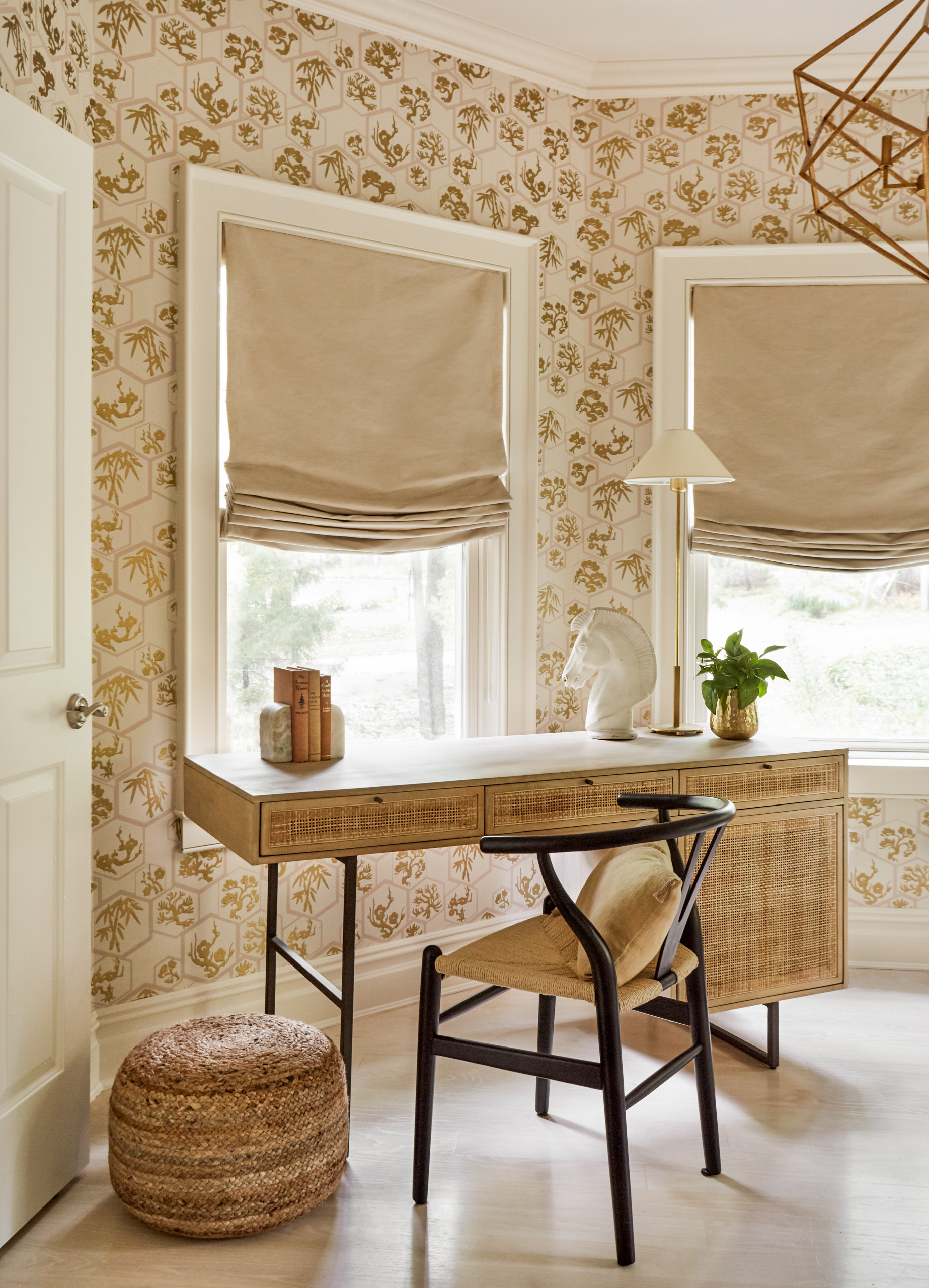 Coastal bedroom desk part of the Sag Harbor Full Home Renovation Home Tour