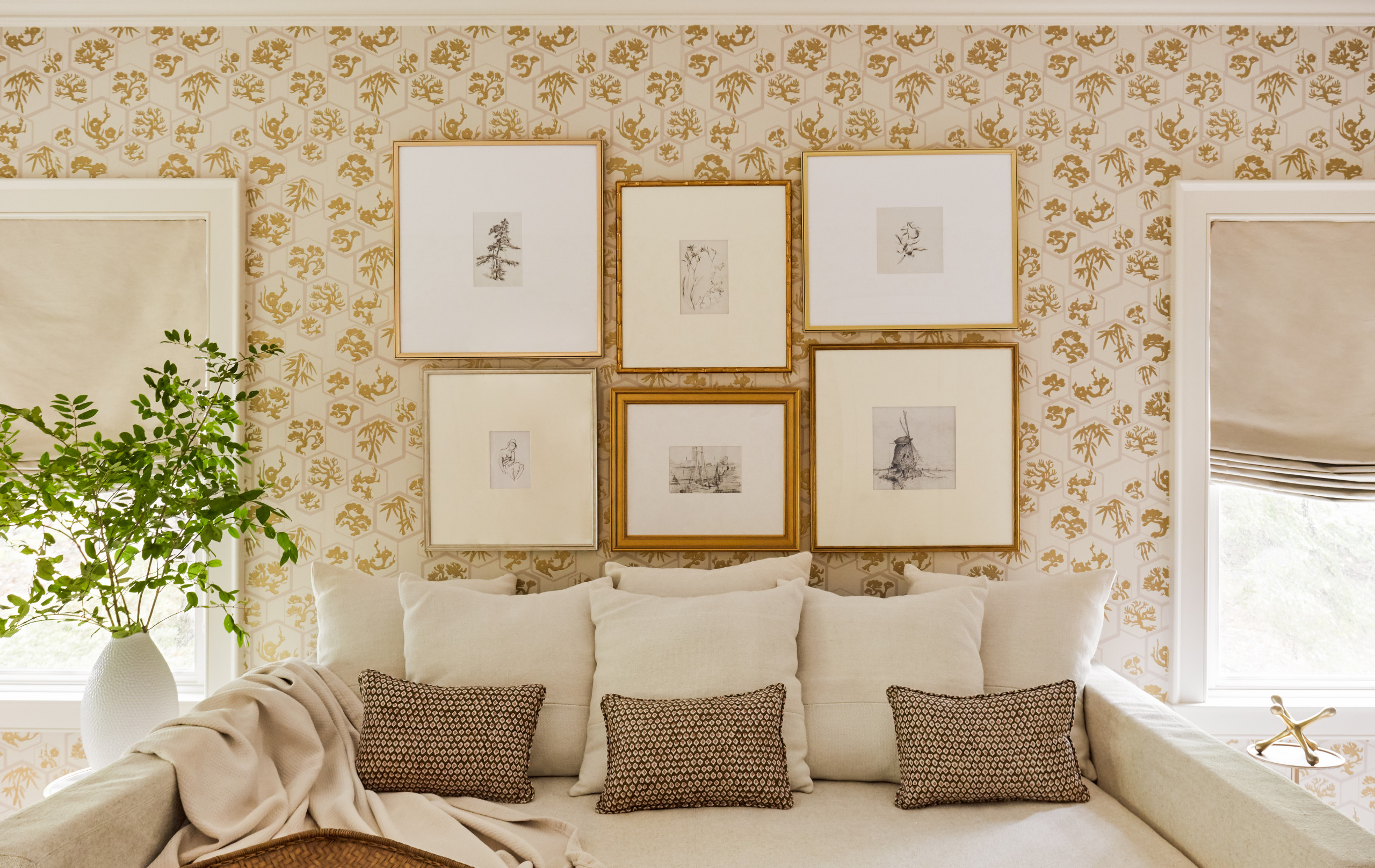 Coastal bedroom bed part of the Sag Harbor Full Home Renovation Home Tour
