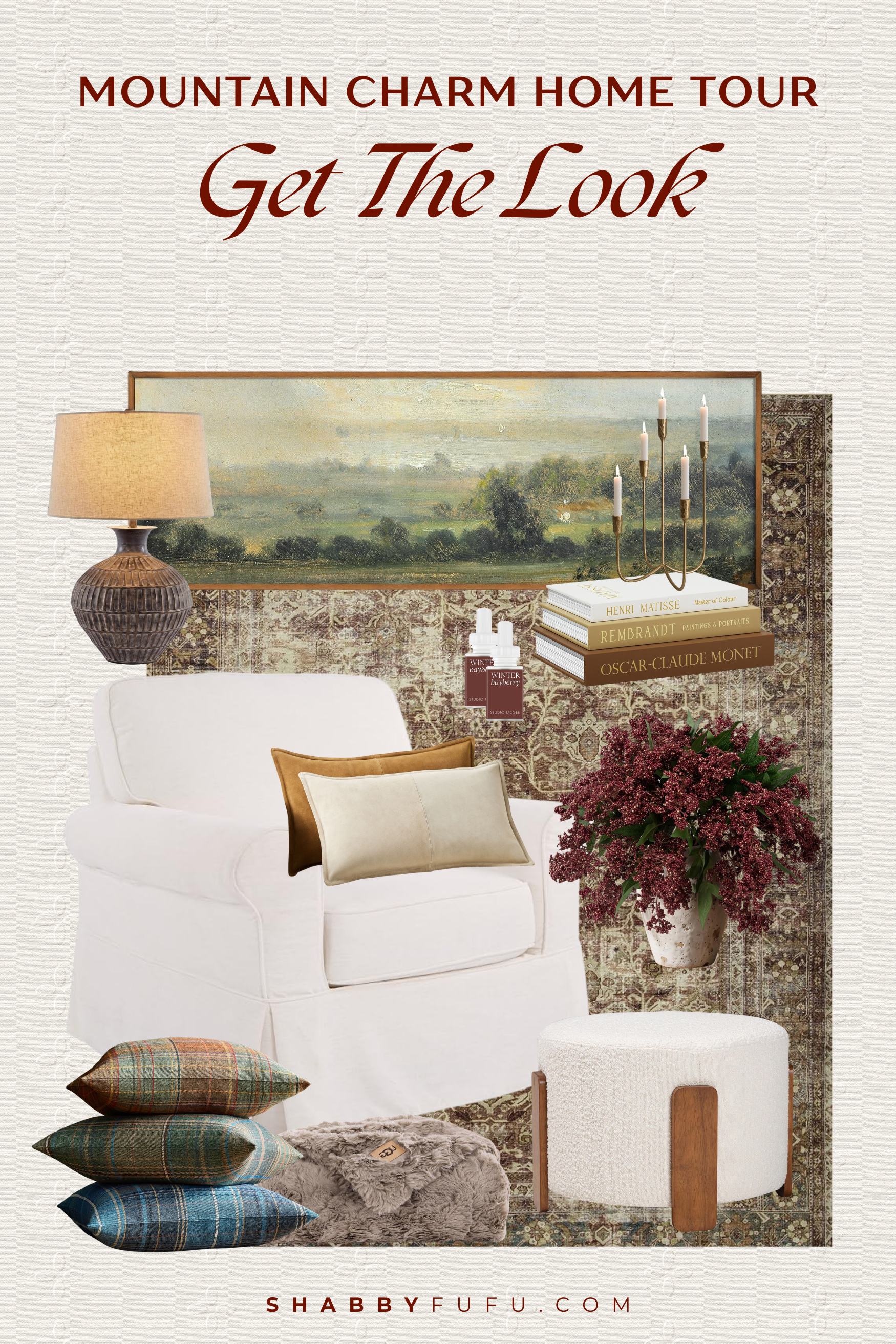 Collage featuring home decor accents inspired by Mountain home tour