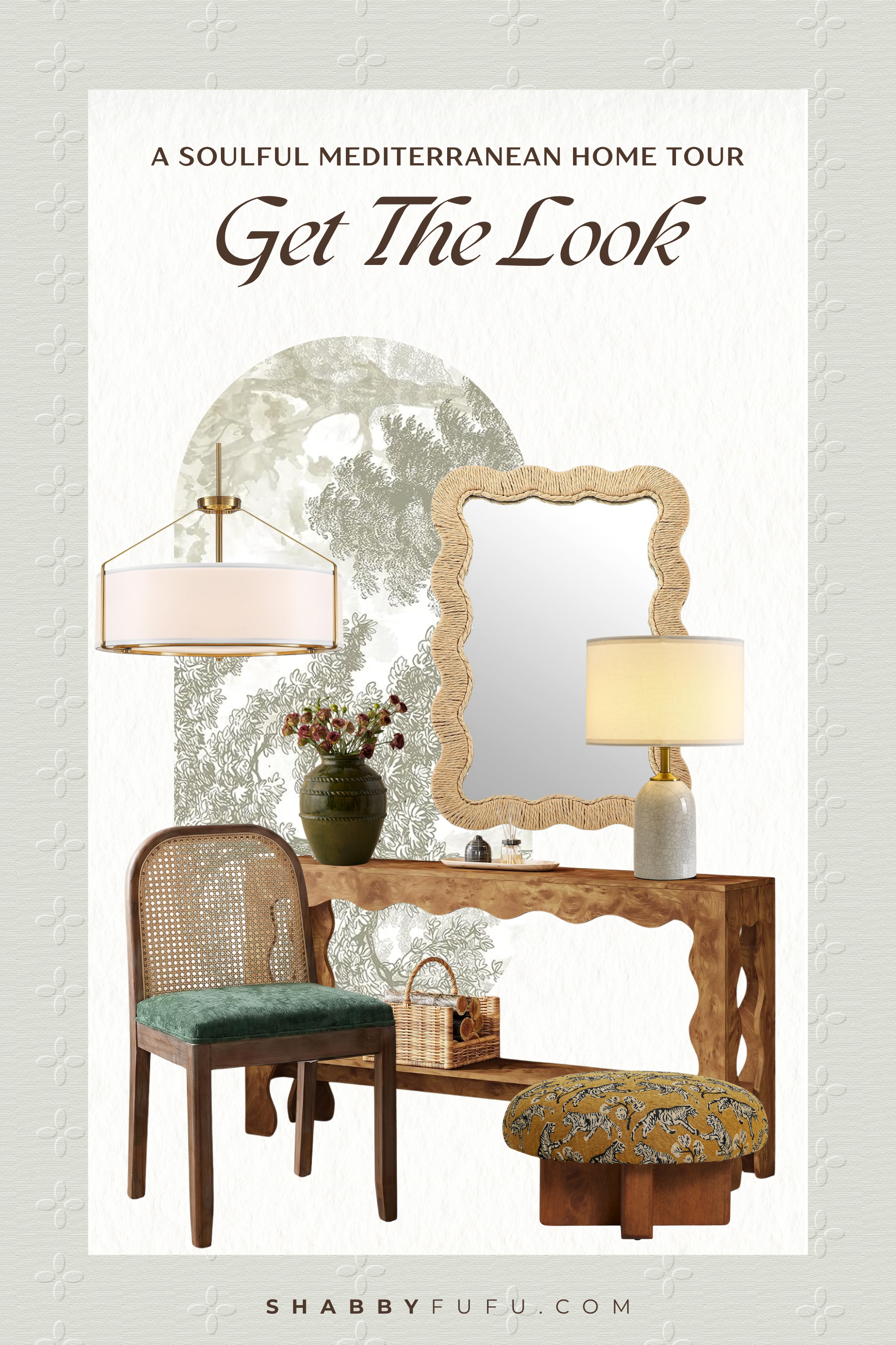 decor collage featuring budget friendly decor accent pieces inspired by the Mediterranean home tour
