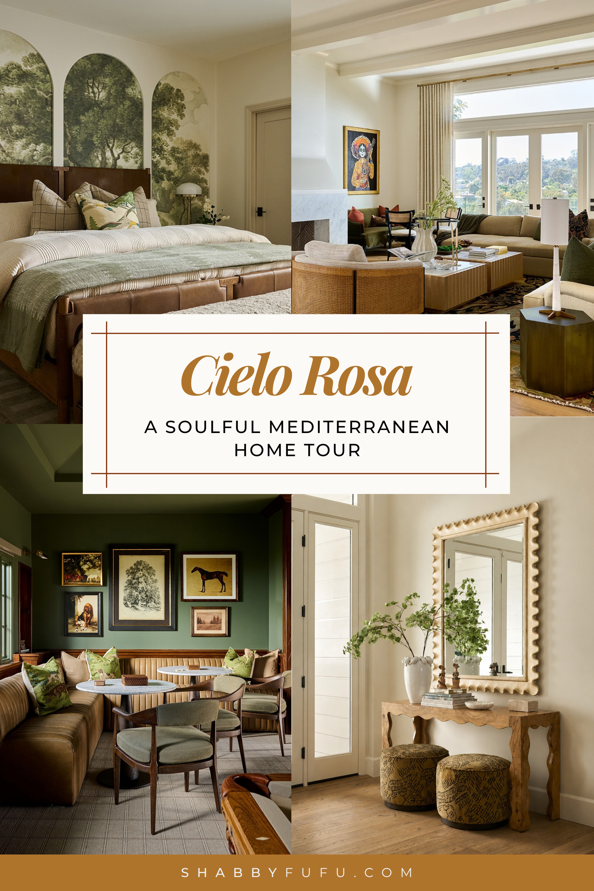 Pinterest collage featuring Casa Rosa, Mediterranean home tour